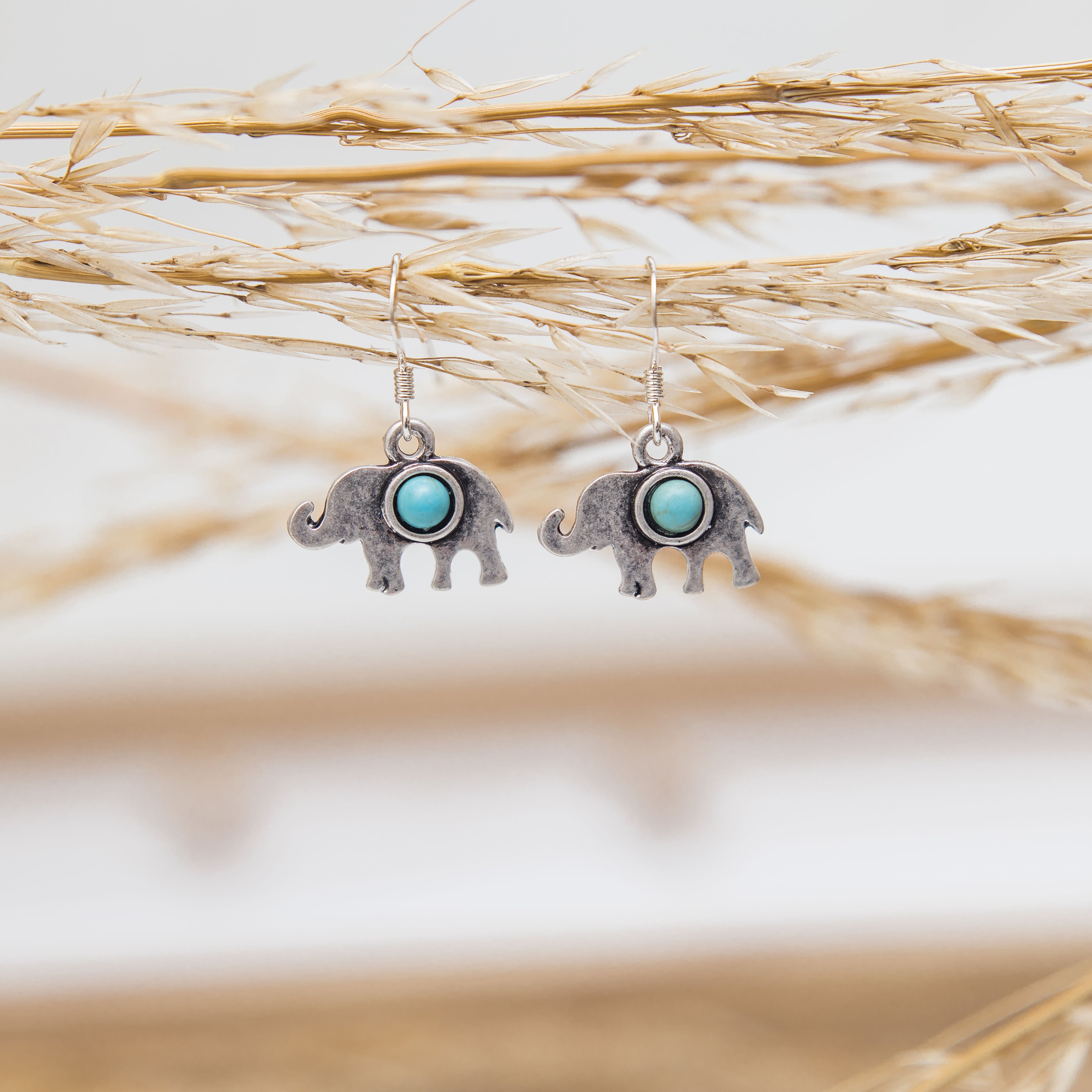 Turquoise Elephant Charm Earrings