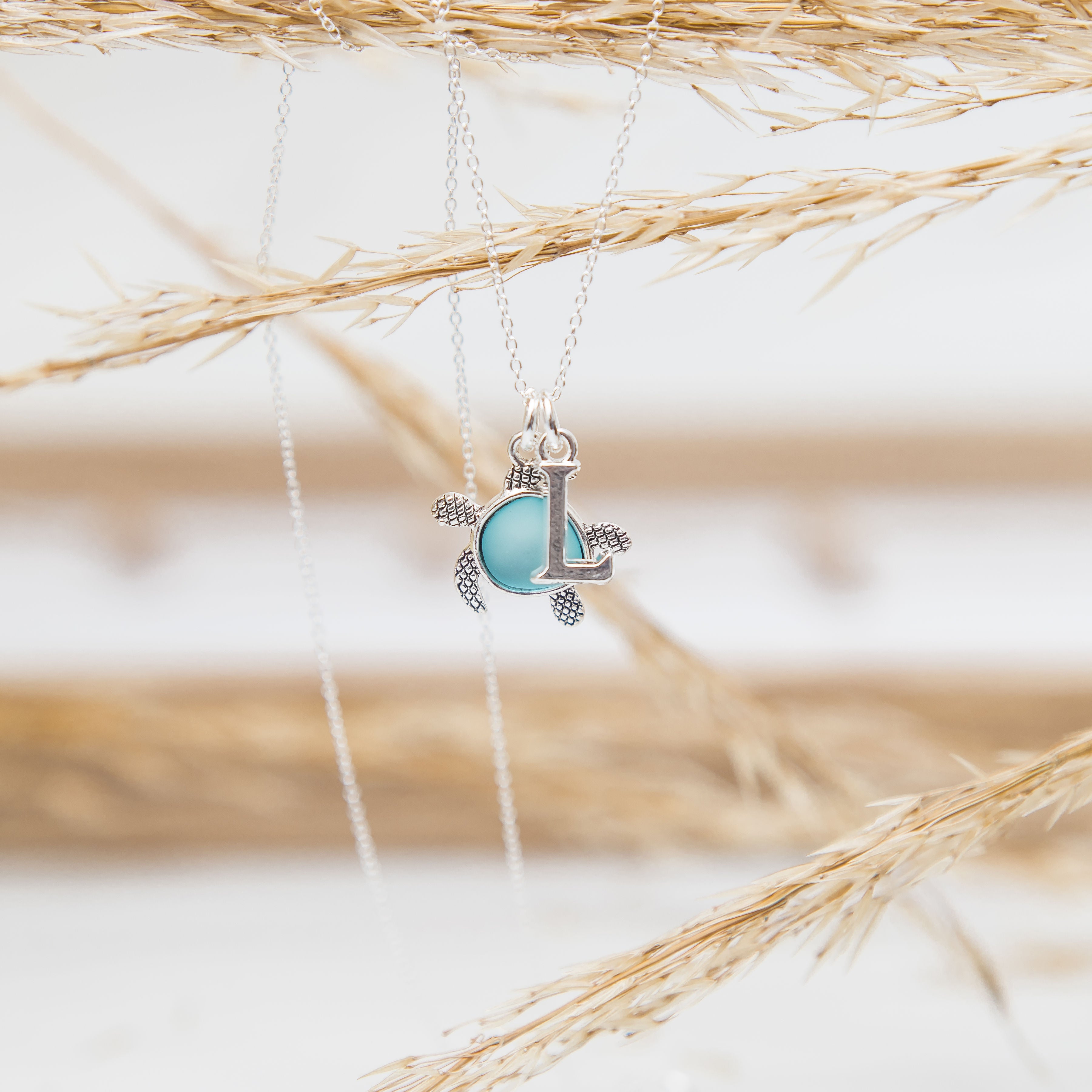 Sea turtle necklace, personalised gift, initial jewellery, beach ocean sea creature