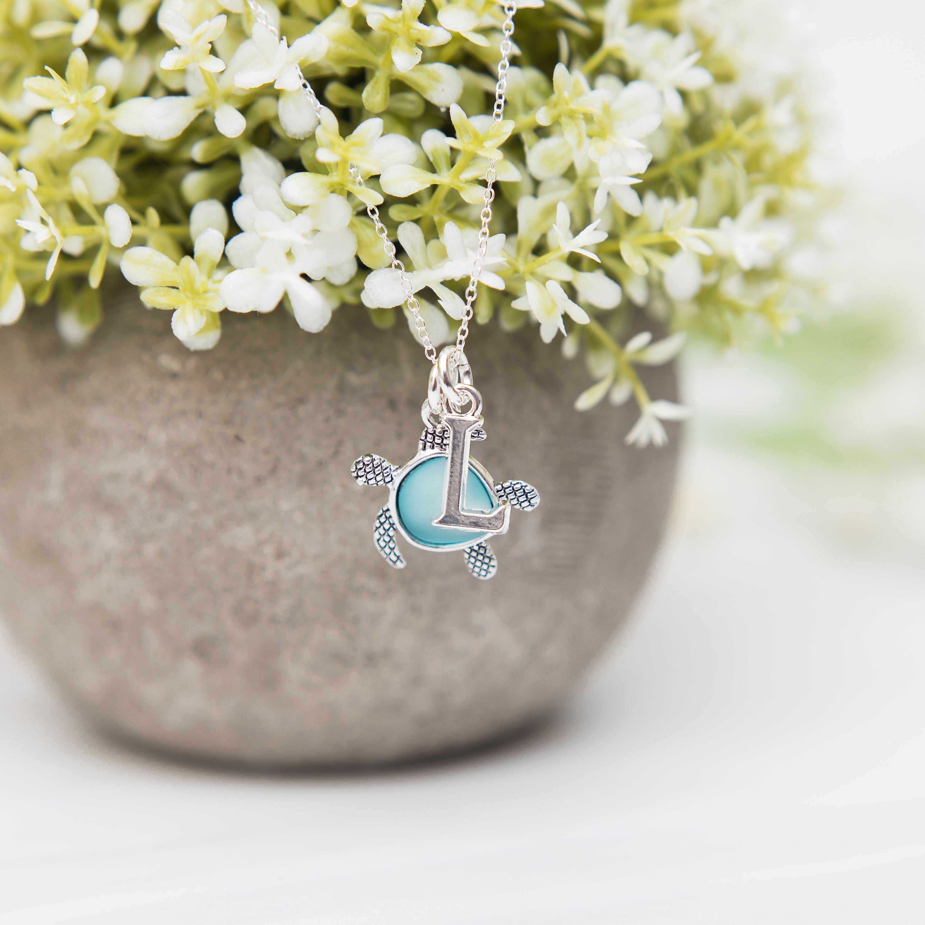 Sea turtle necklace, personalised gift, initial jewellery, beach ocean sea creature
