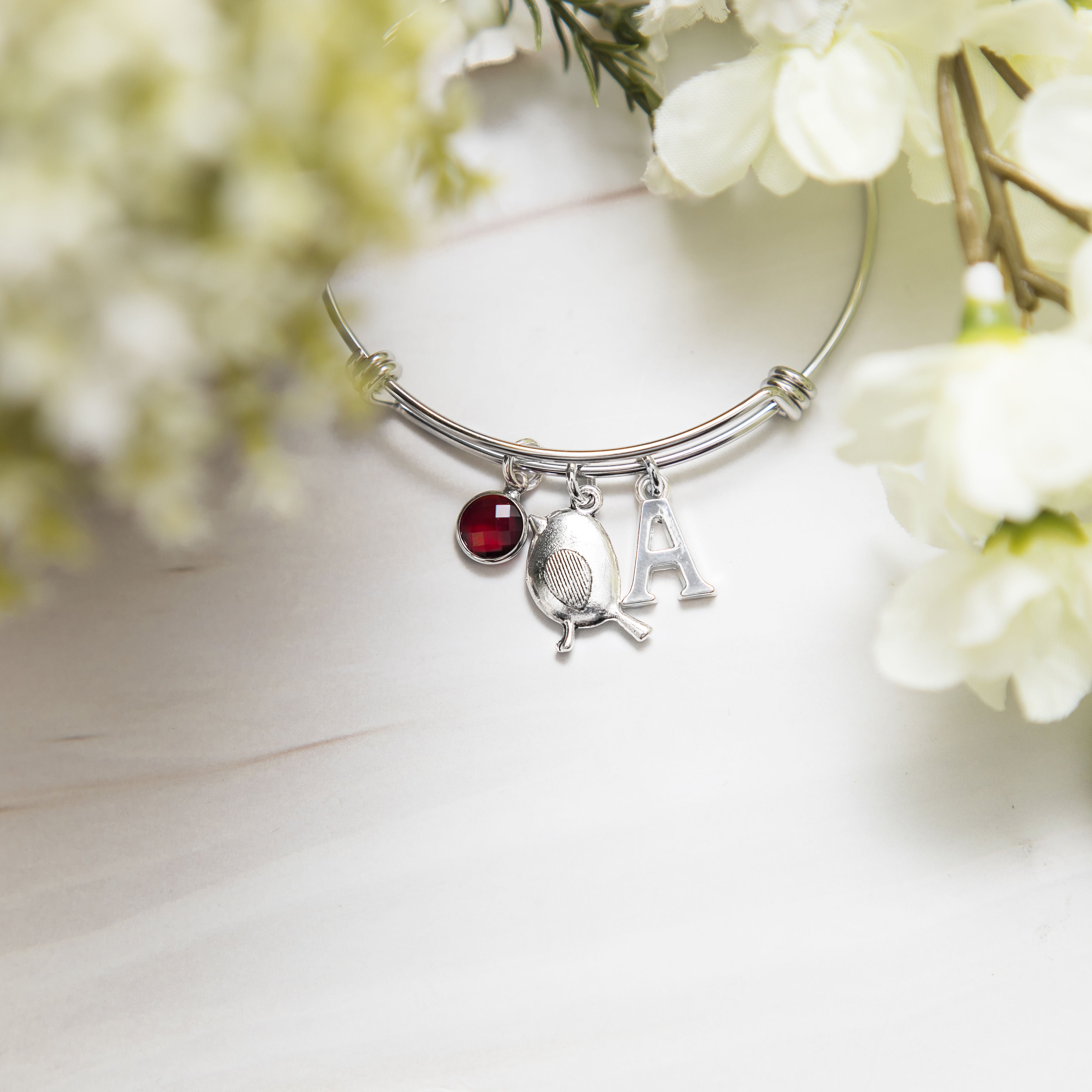 Robin bracelet, adjustable bangle, personalised gifts, remembrance gift, women's bird jewellery