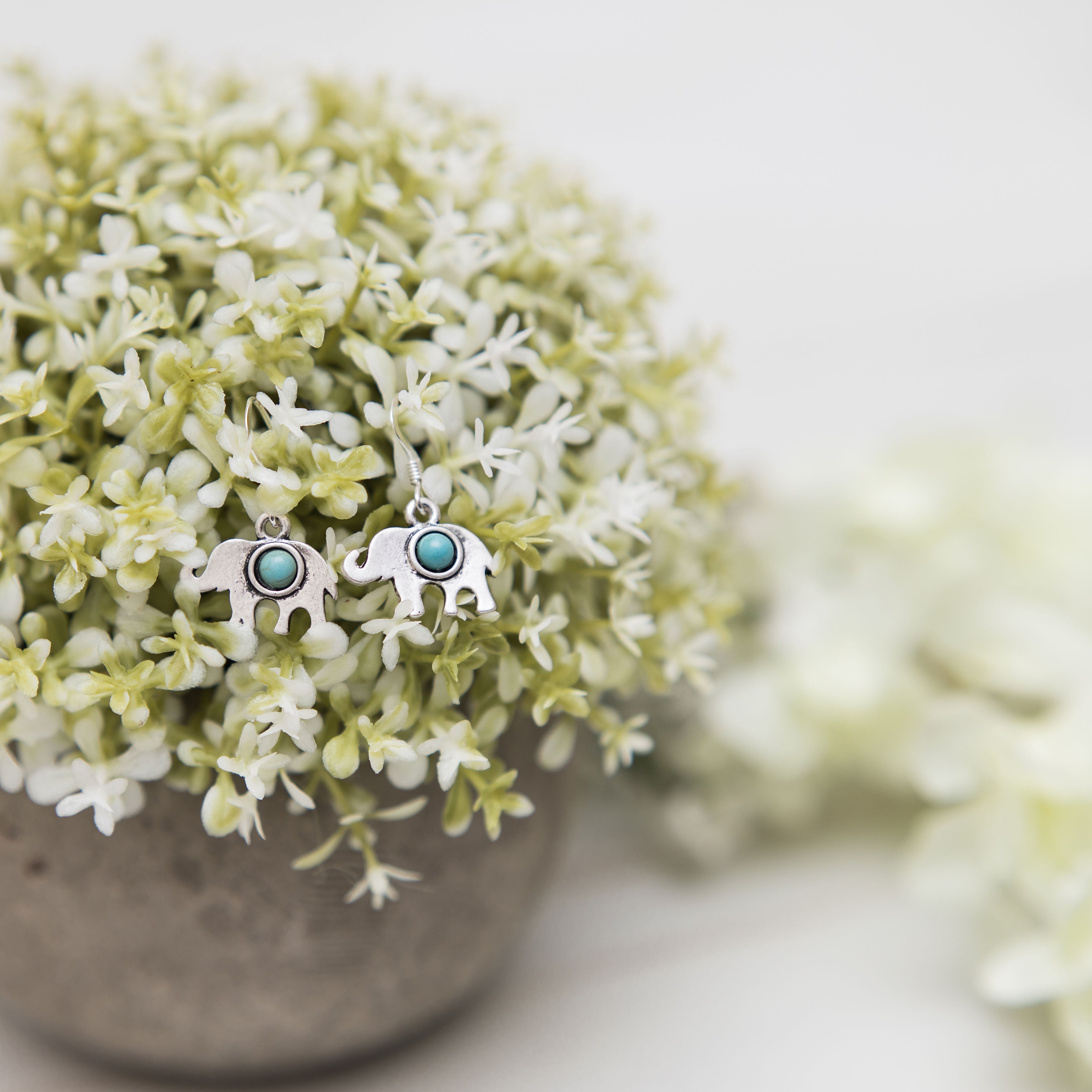 Turquoise Elephant Charm Earrings