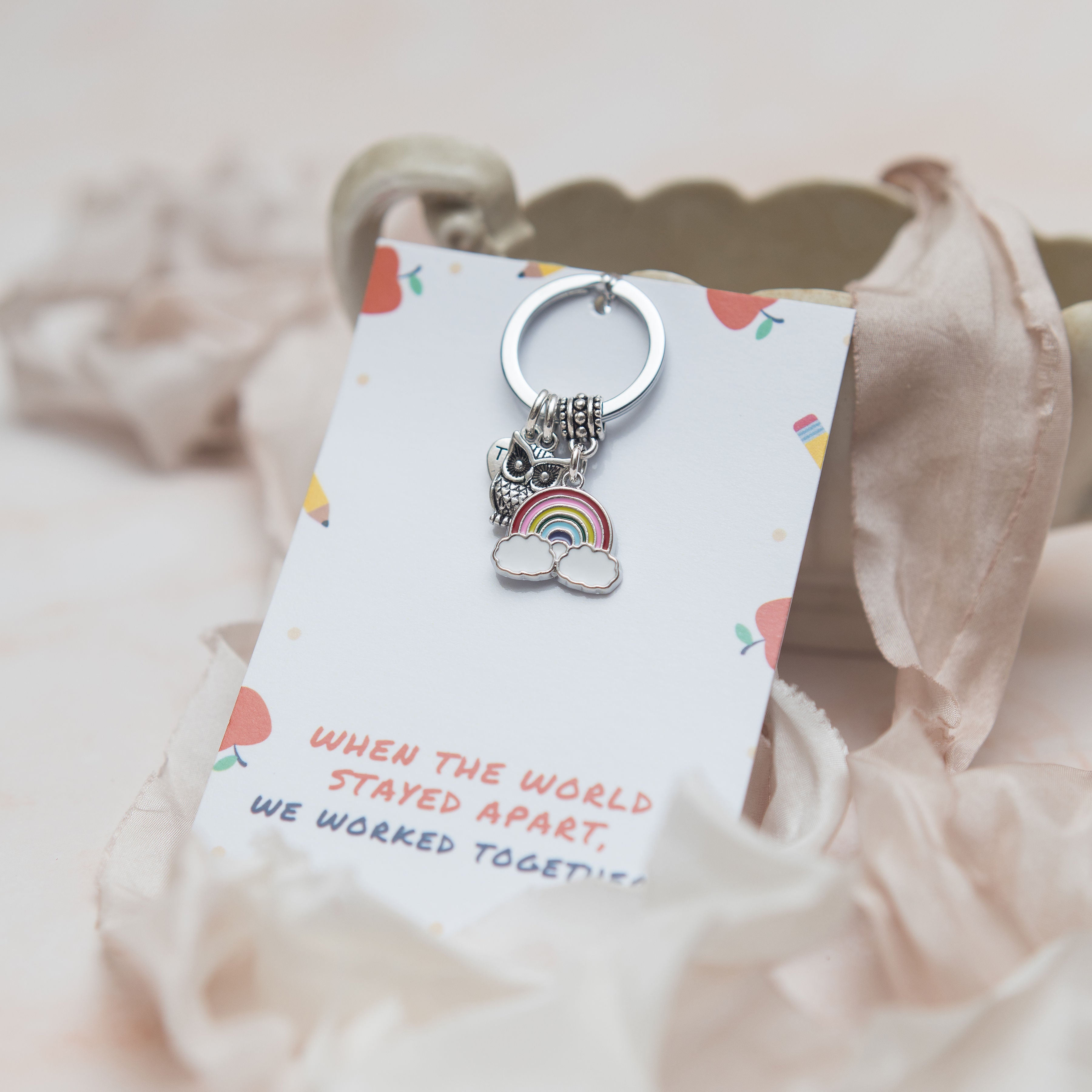 Thank you teacher keyring, rainbow thankyou gifts for teacher, end of year leavers gift, 2021 teaching assistant