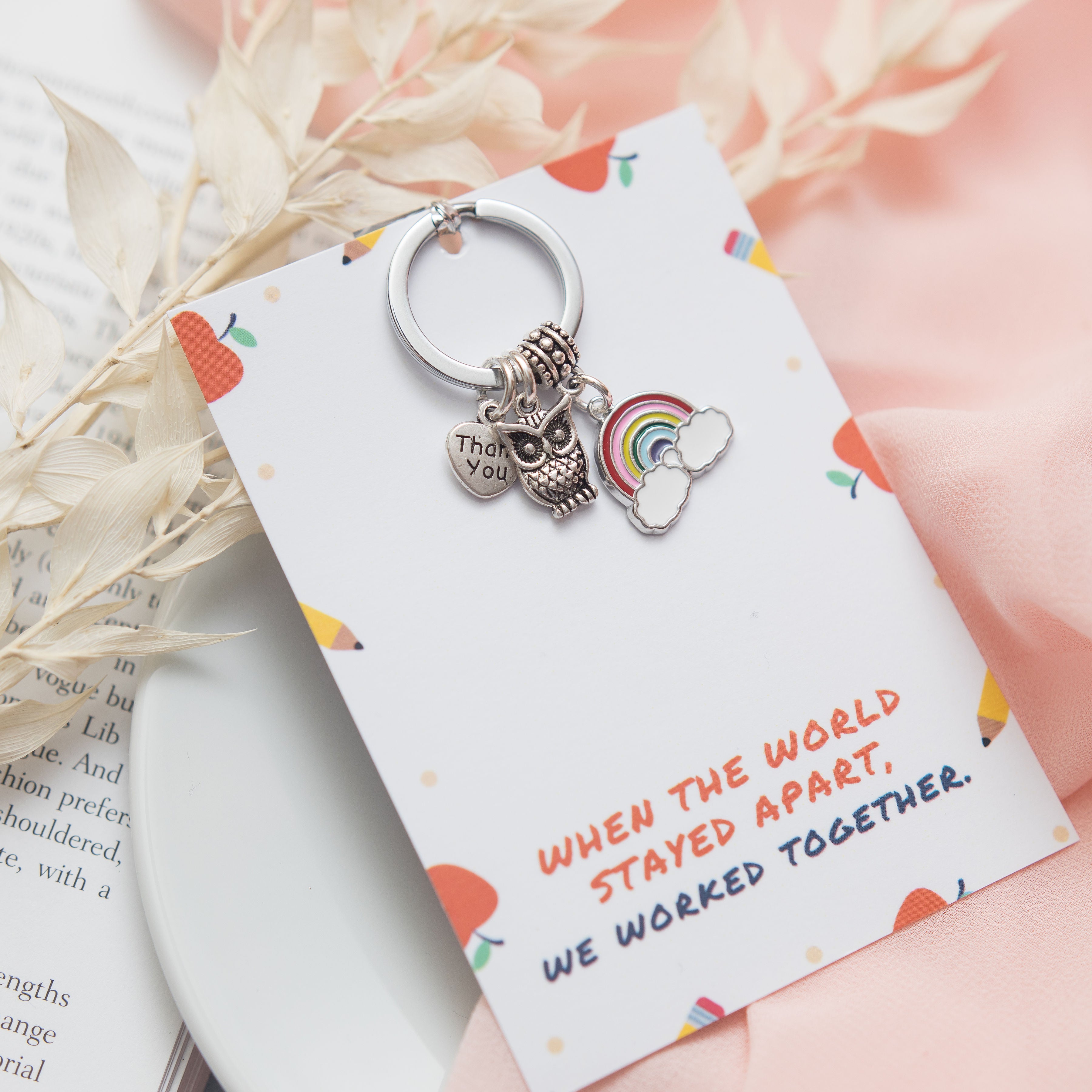 Thank you teacher keyring, rainbow thankyou gifts for teacher, end of year leavers gift, 2021 teaching assistant