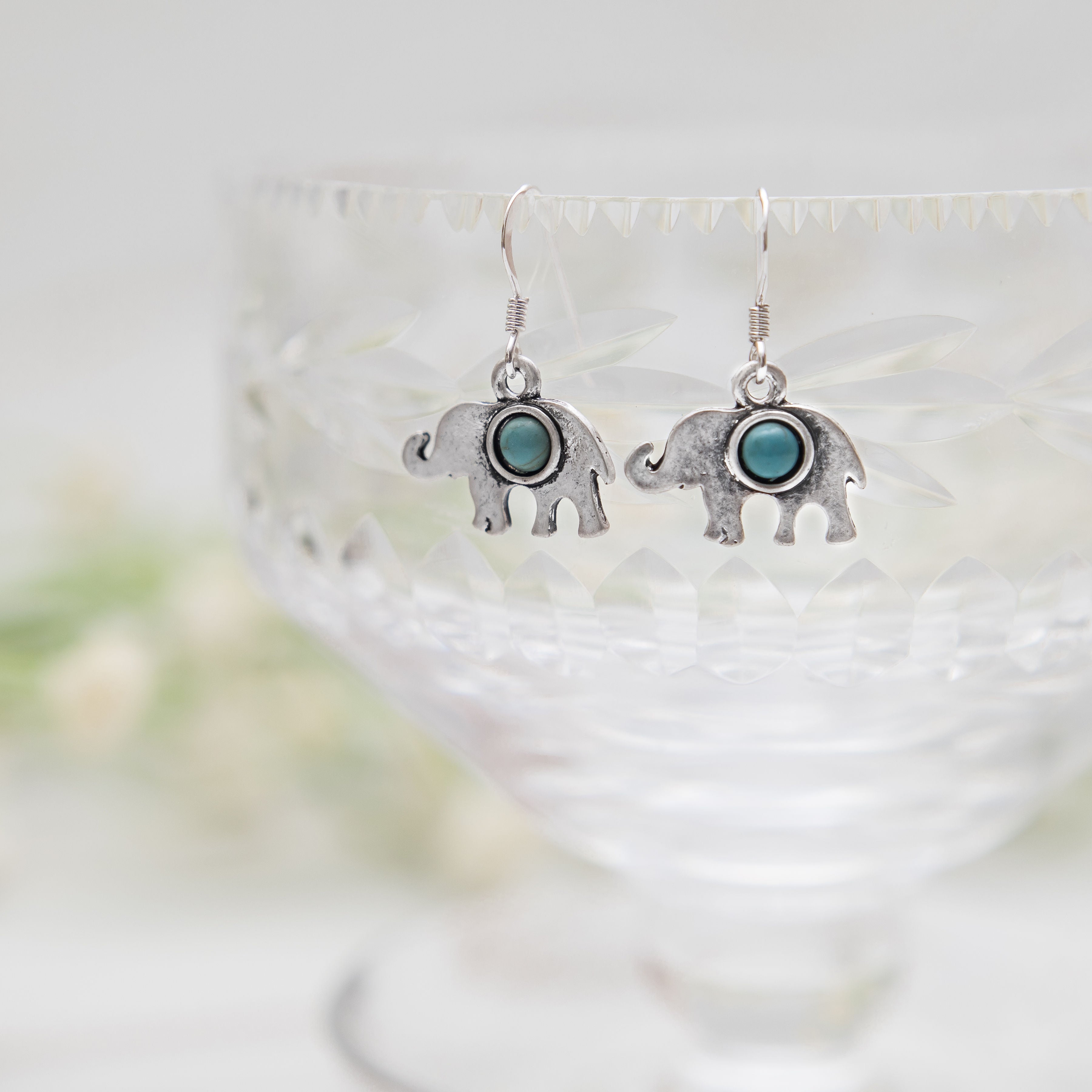 Turquoise Elephant Charm Earrings