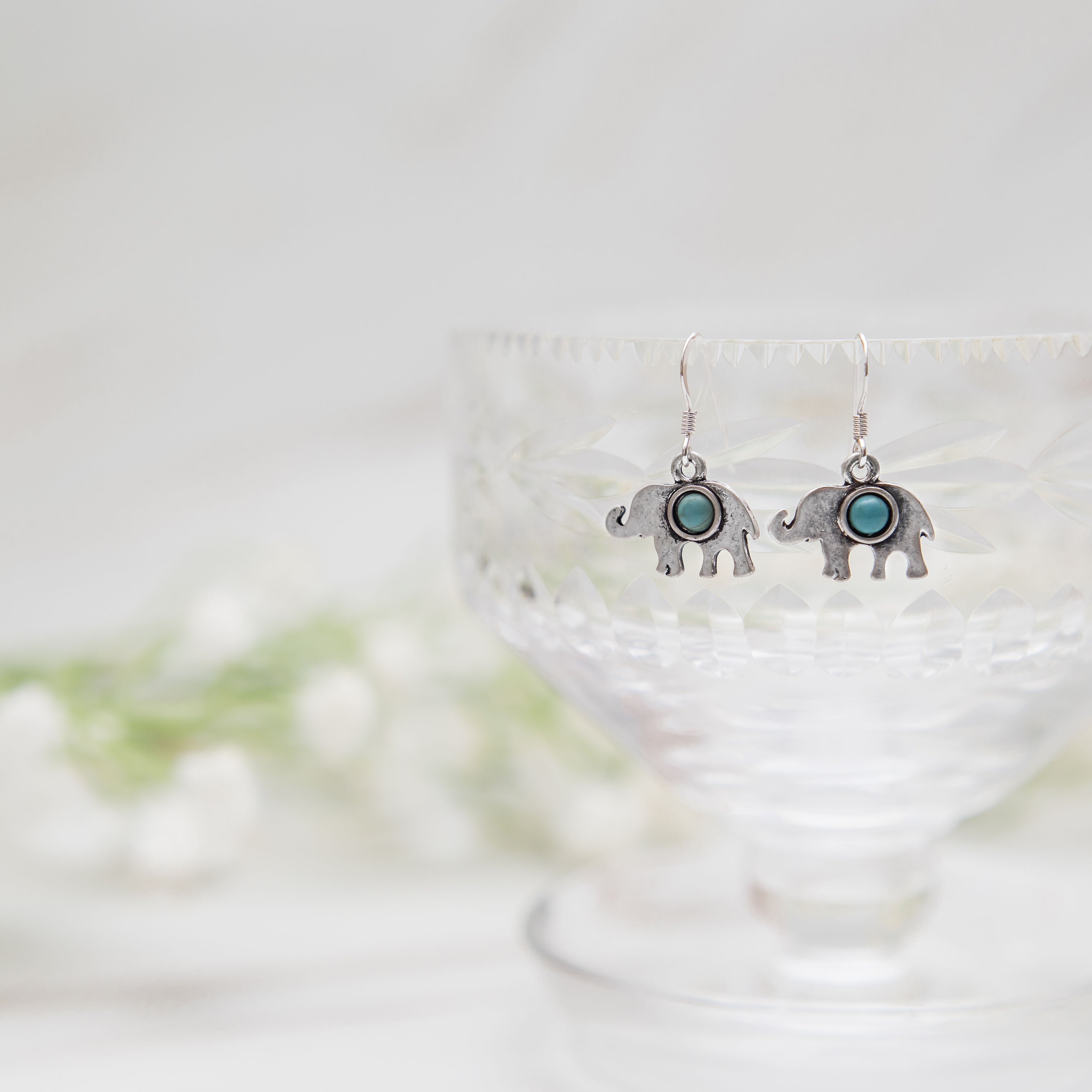 Turquoise Elephant Charm Earrings