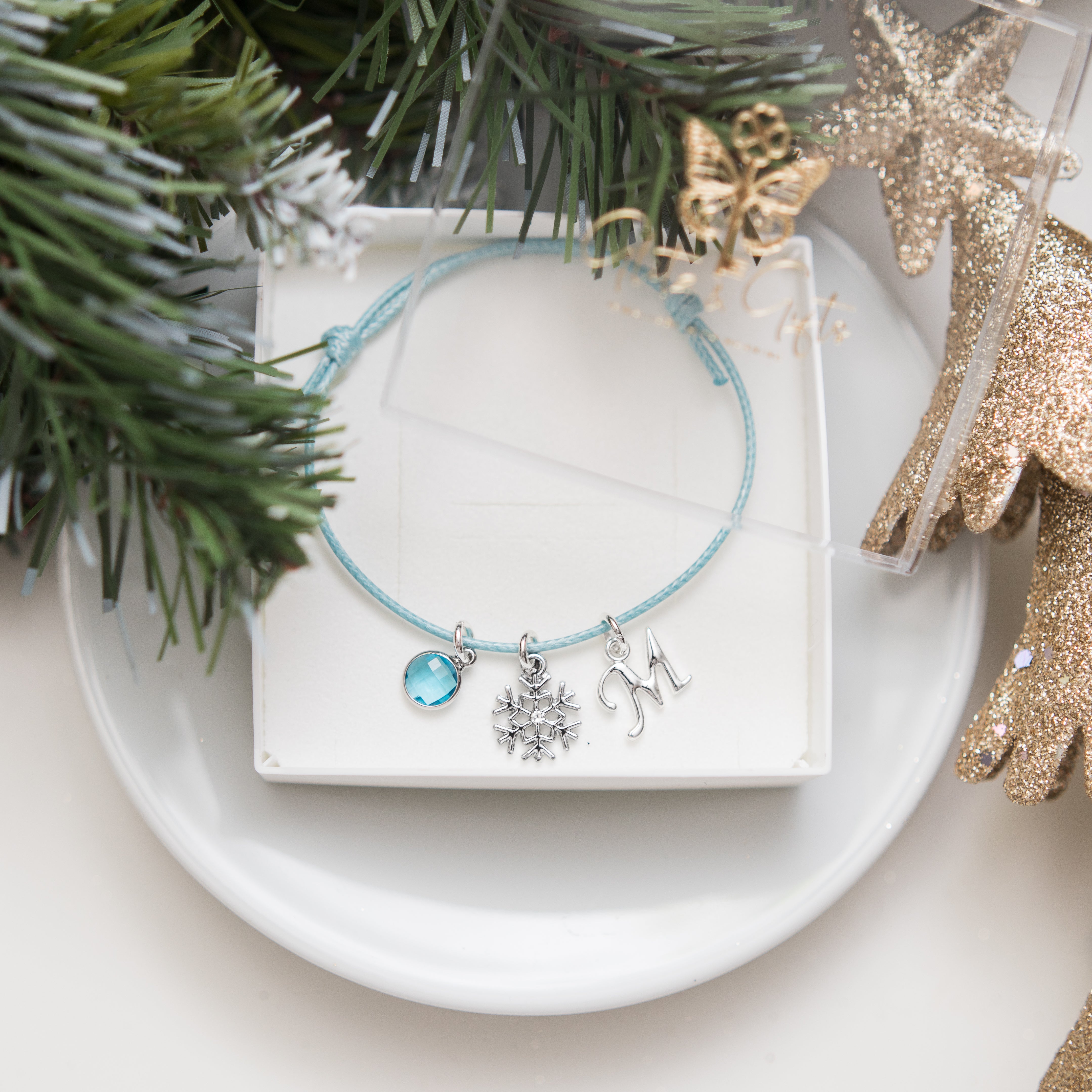 Personalised Rhinestone Snowflake Cotton Bracelet