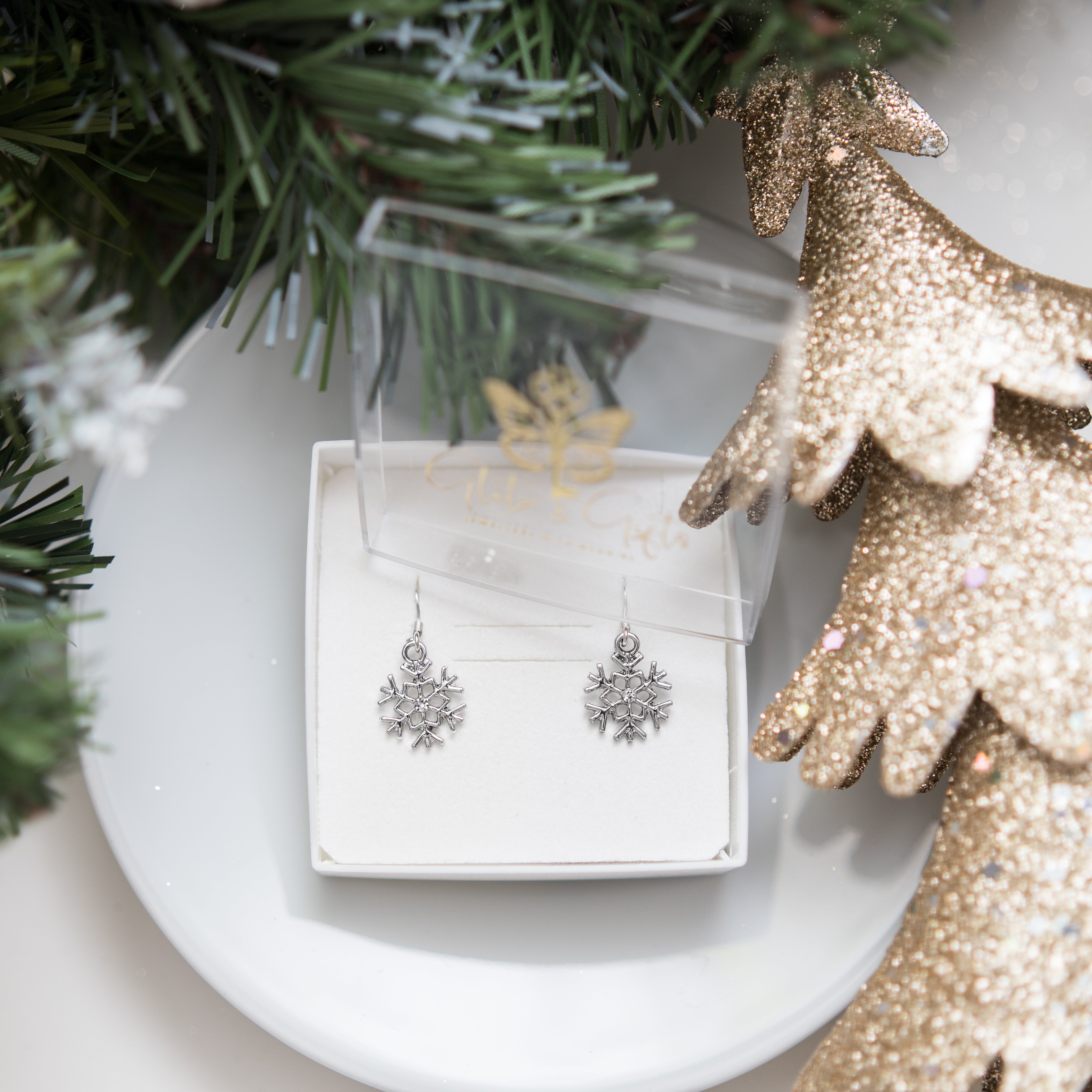 Rhinestone Snowflake Charm Earrings