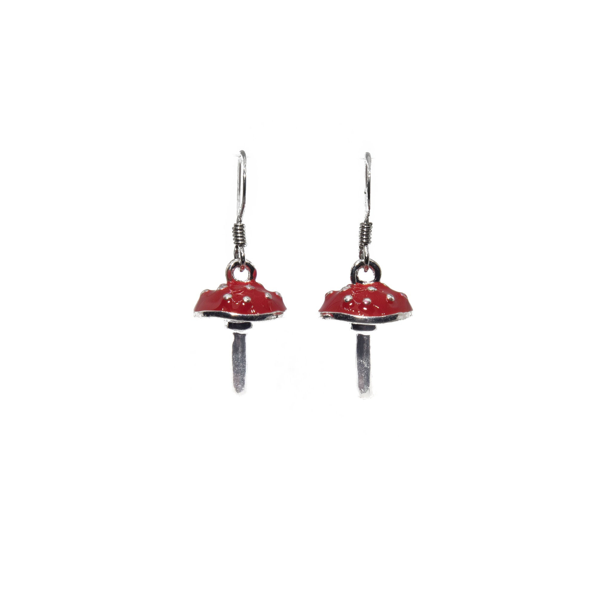 Enamel Red Toadstool Charm Earrings