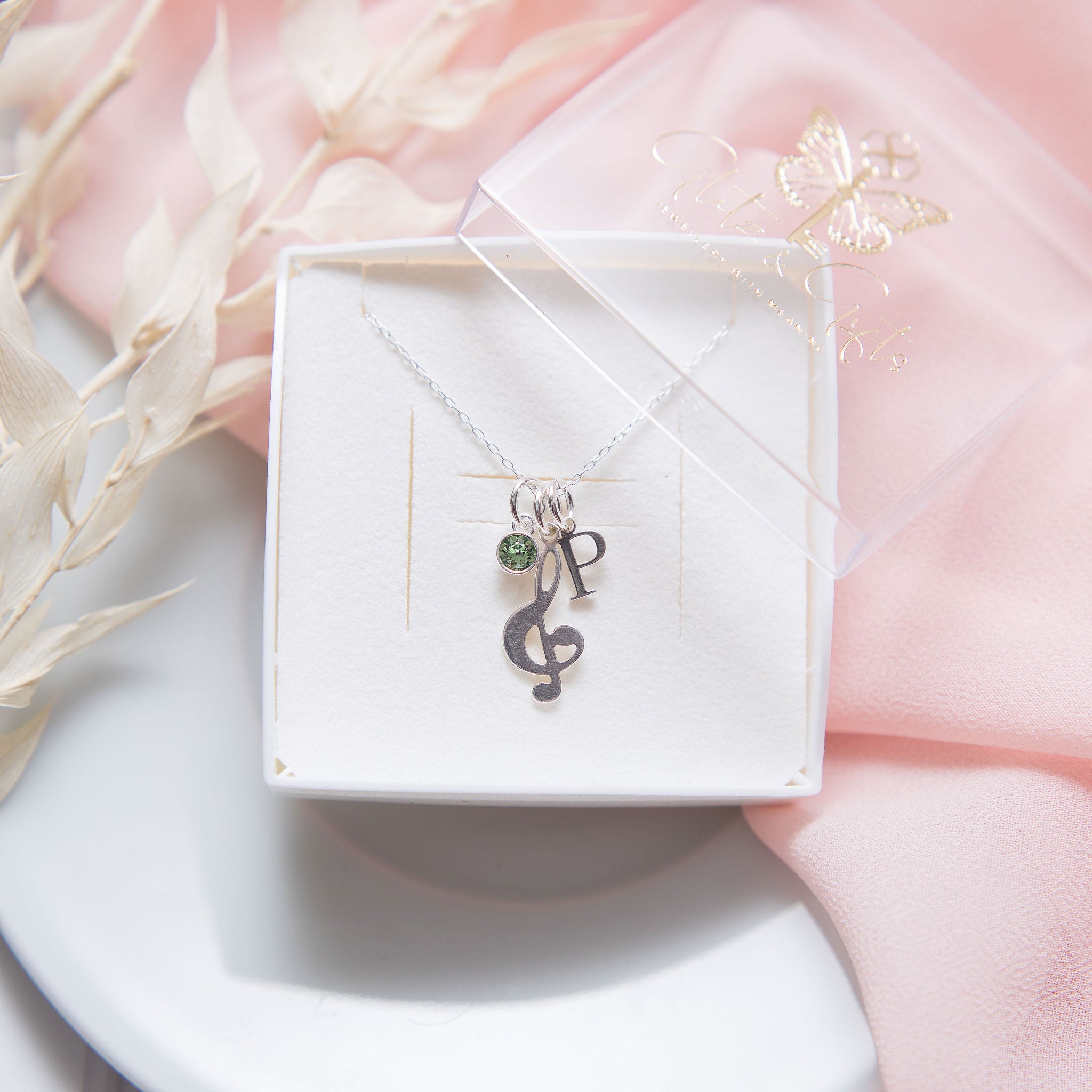 Sterling Silver Personalised Treble Clef Music Note Necklace