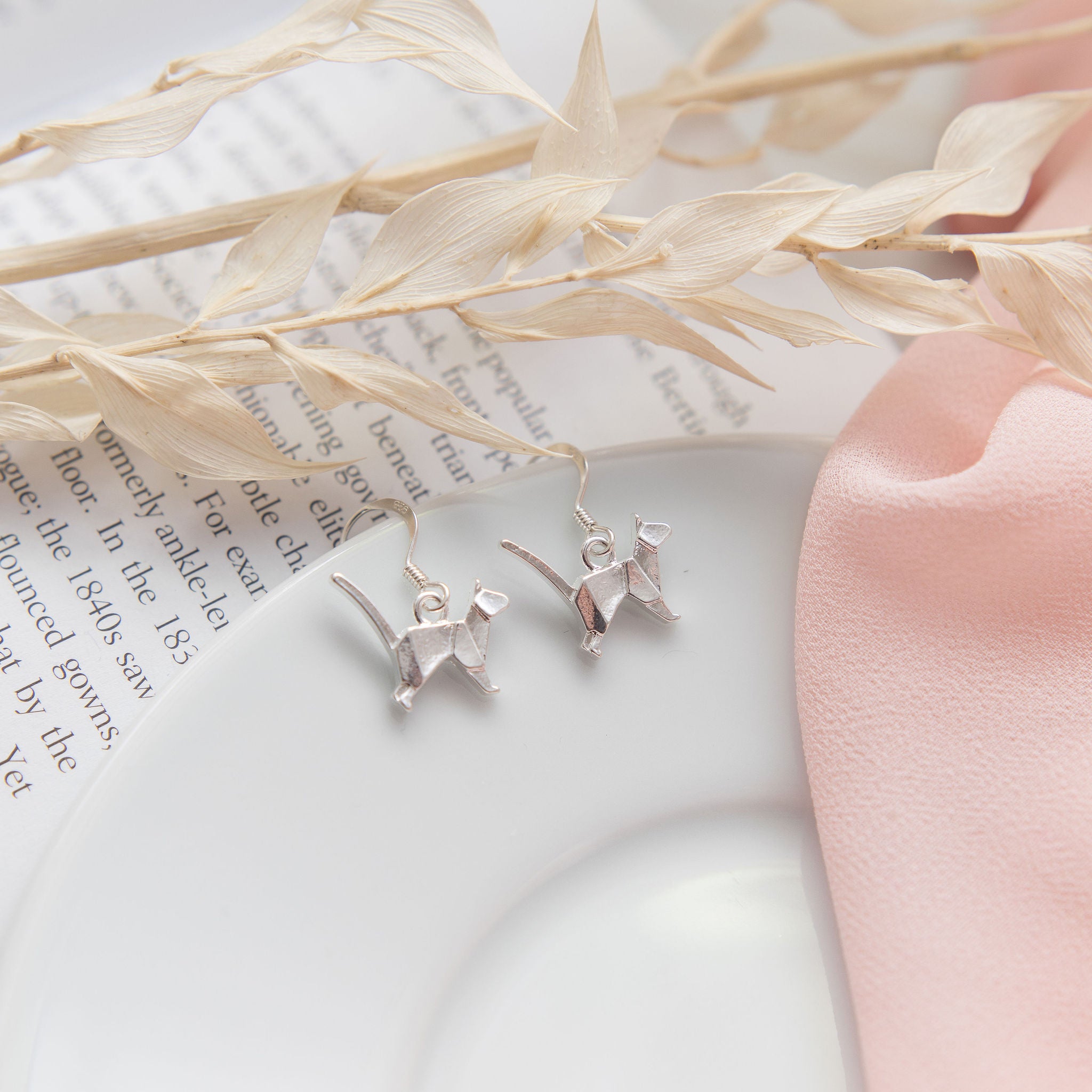 Origami Cat Charm Earrings