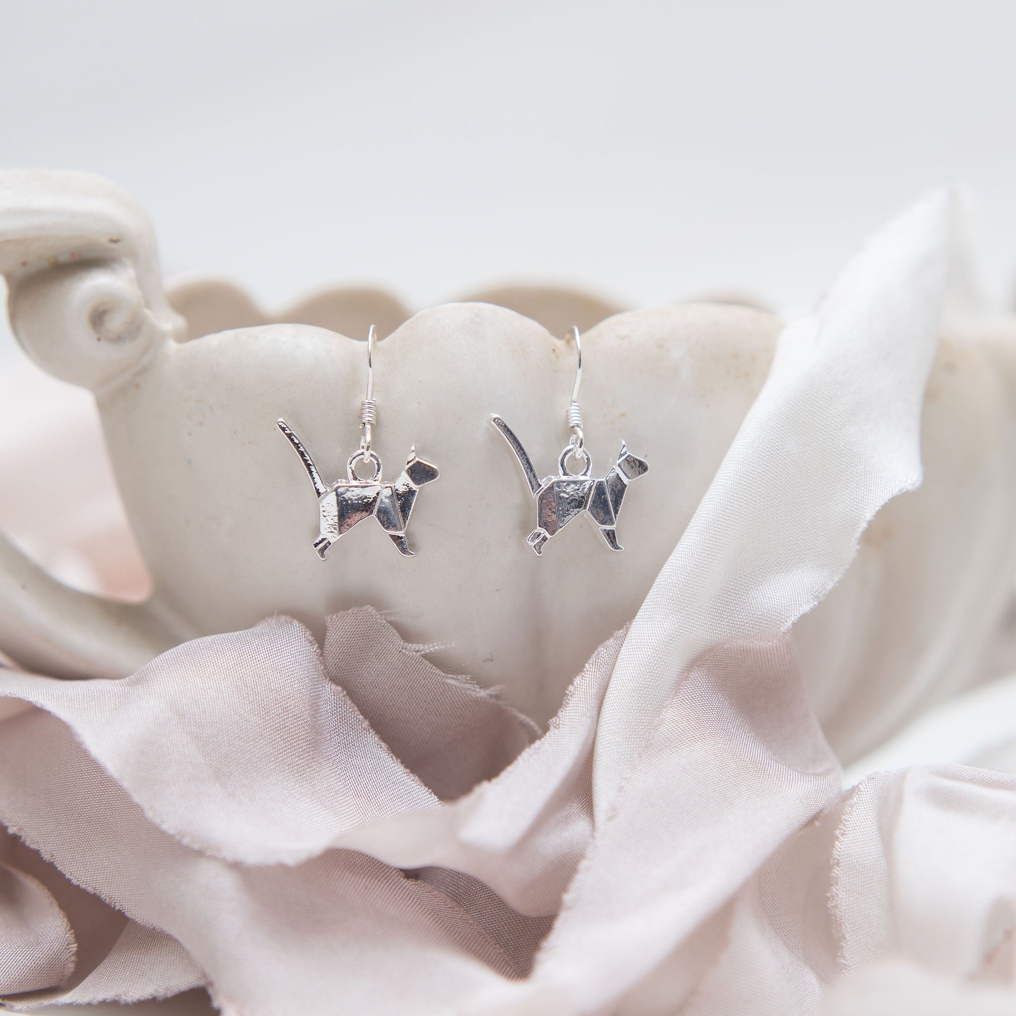 Origami Cat Charm Earrings