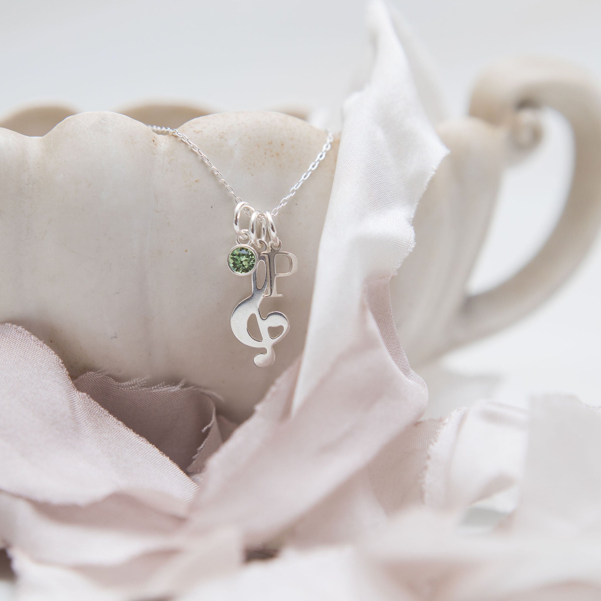 Sterling Silver Personalised Treble Clef Music Note Necklace