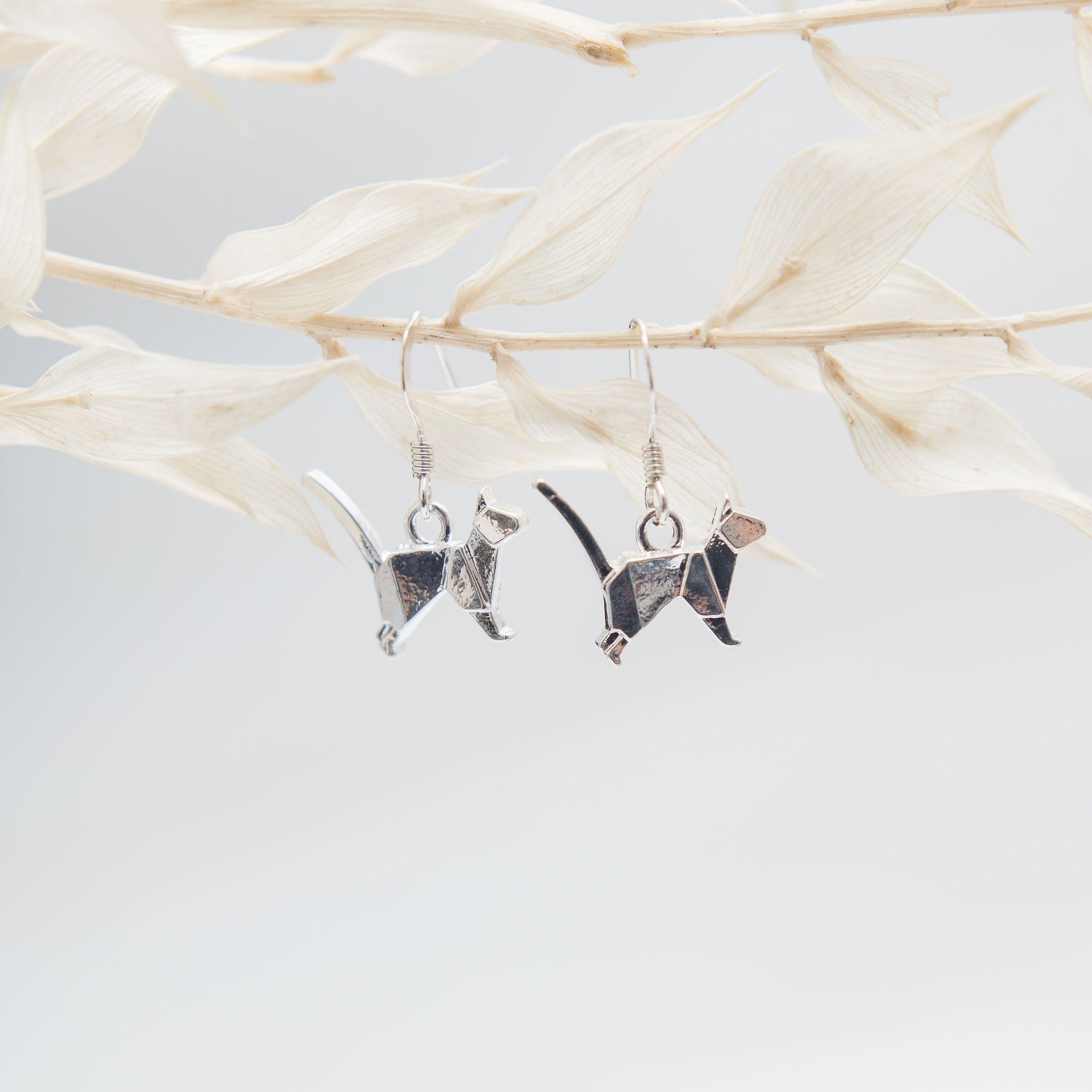 Origami Cat Charm Earrings