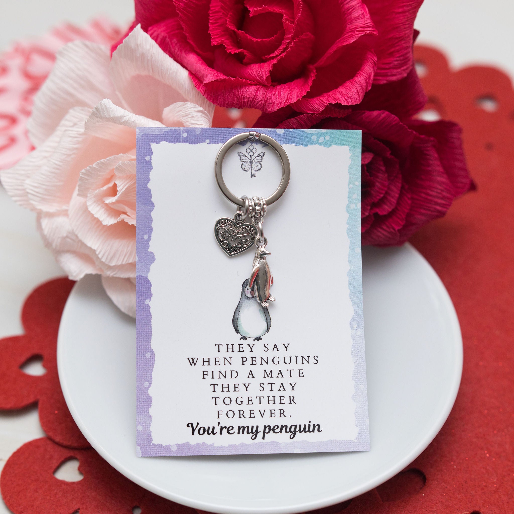 Penguin Valentines Keyring