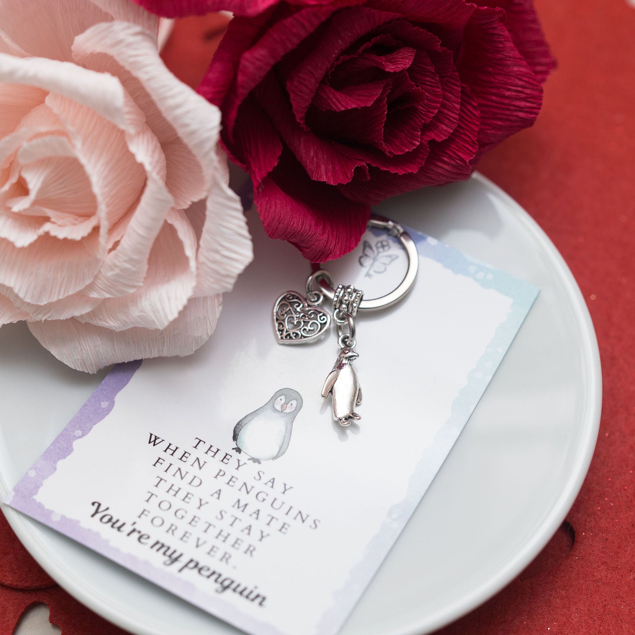 Penguin Valentines Keyring