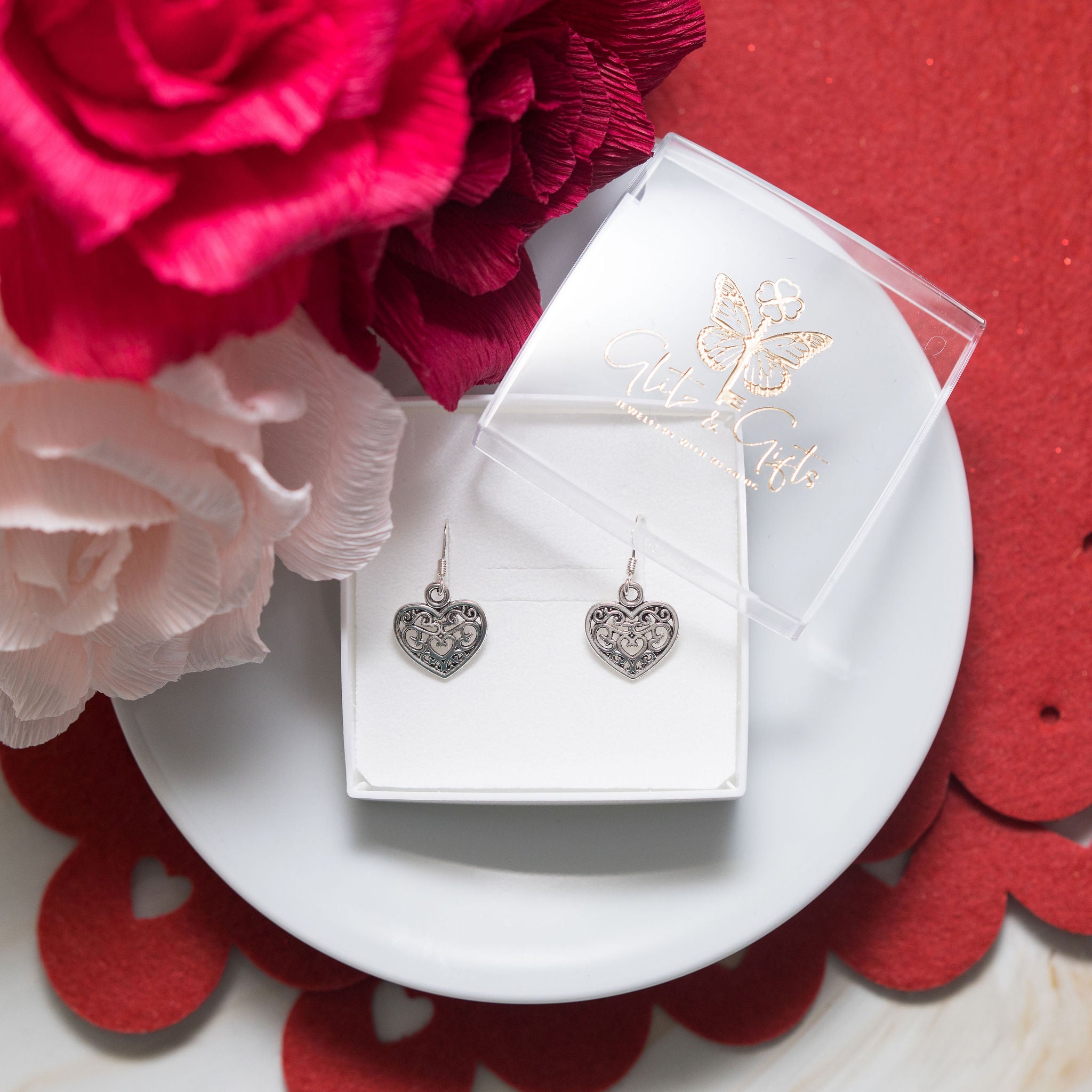 Filigree Heart Charm Earrings