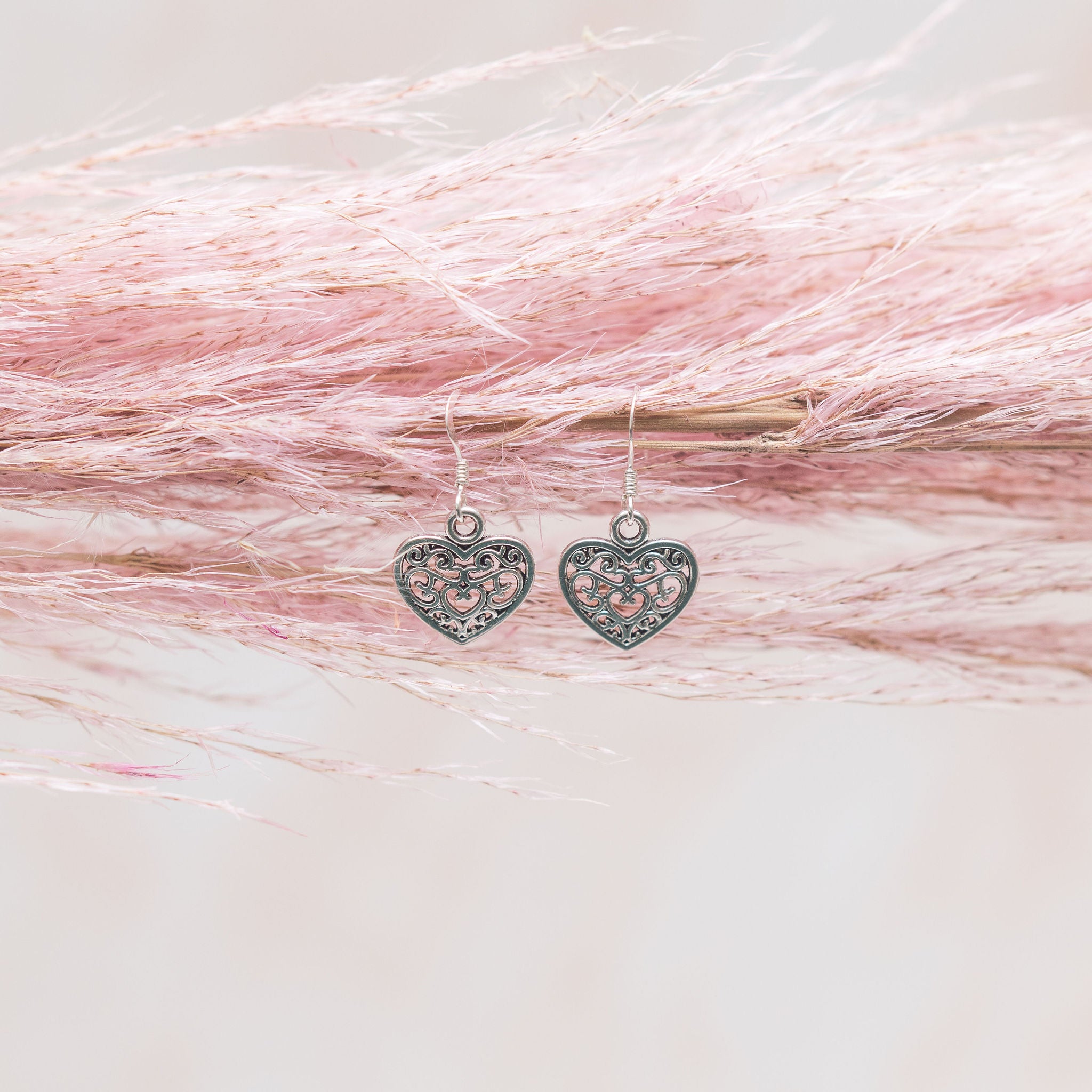 Filigree Heart Charm Earrings