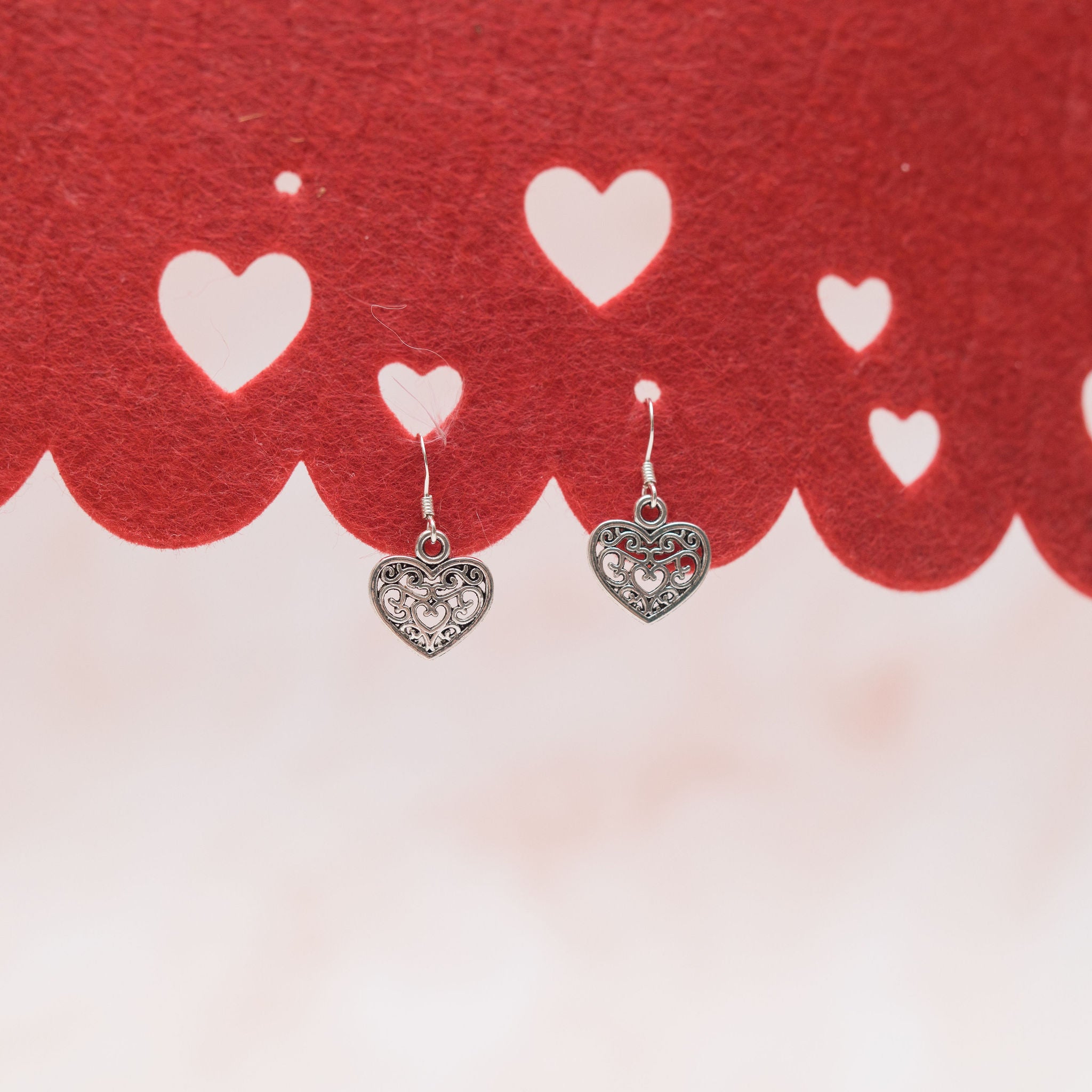 Filigree Heart Charm Earrings