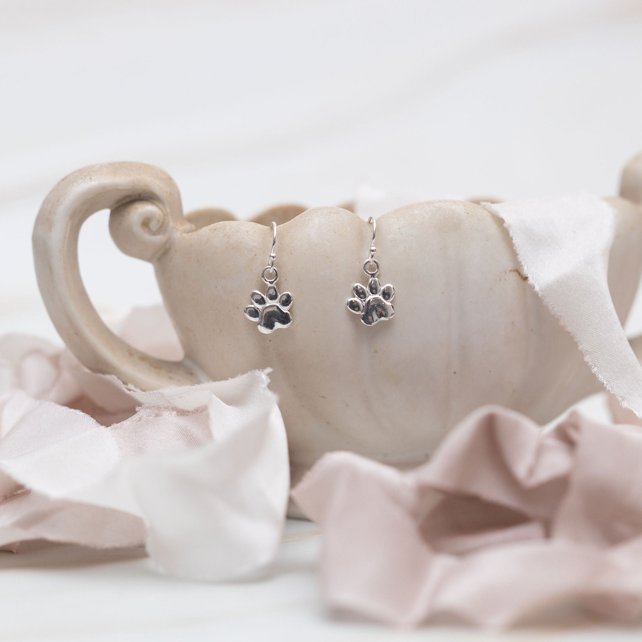 Sterling Silver Paw Print Earrings