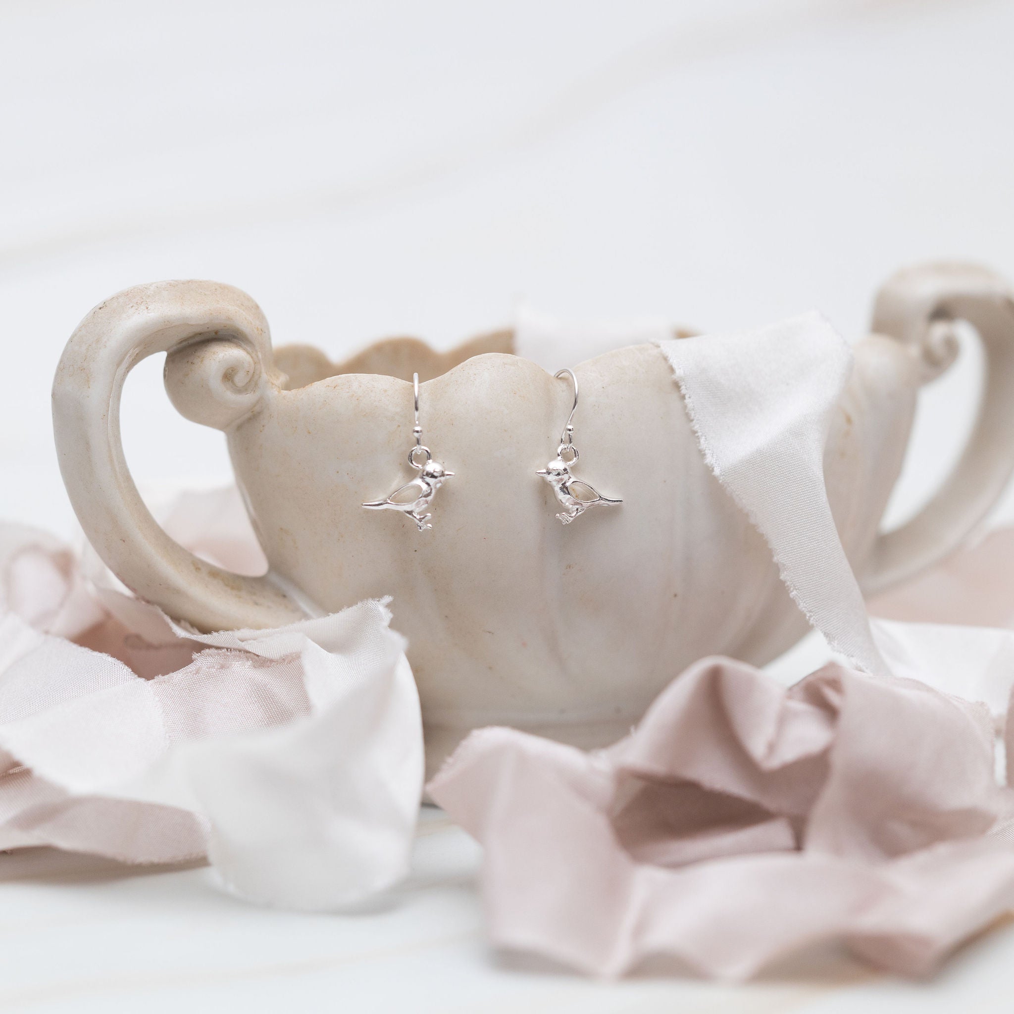 Sterling Silver Sparrow Bird Earrings