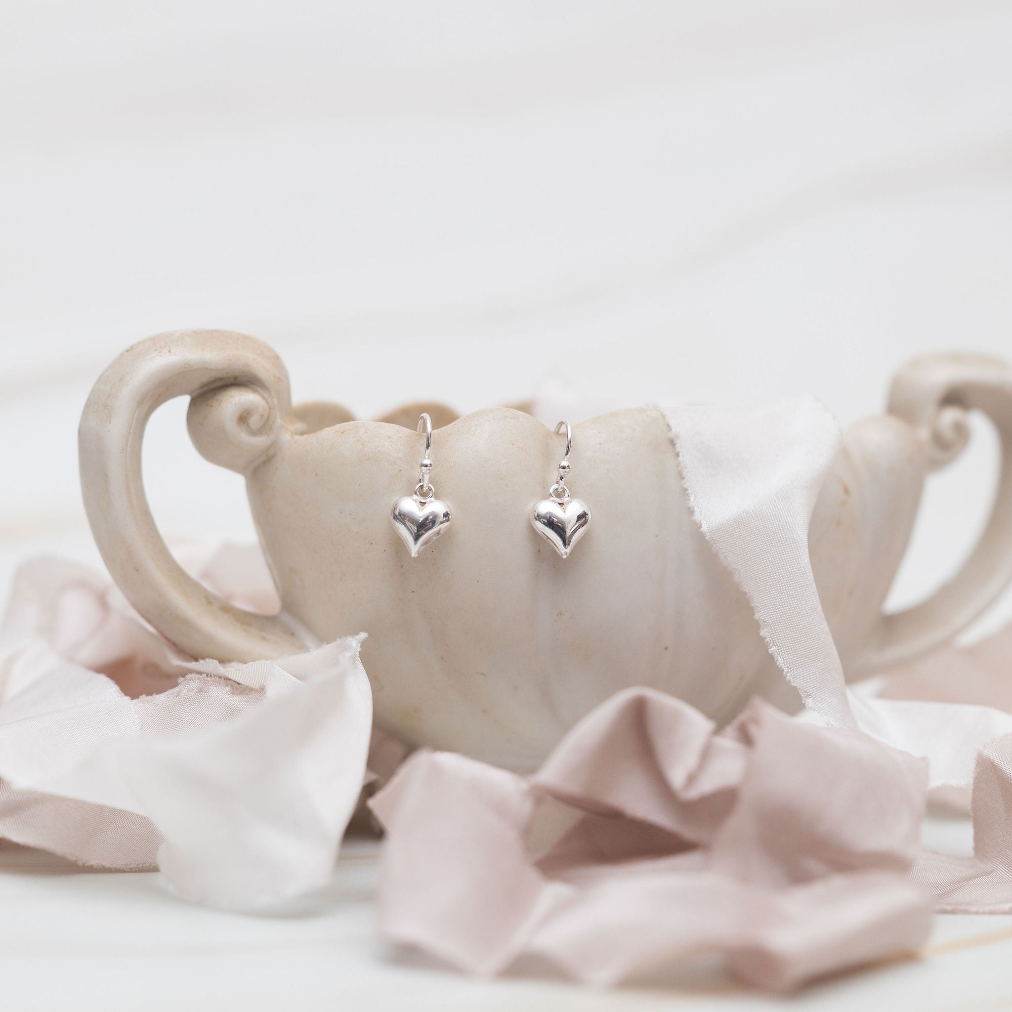 Sterling Silver Puff Heart Earrings
