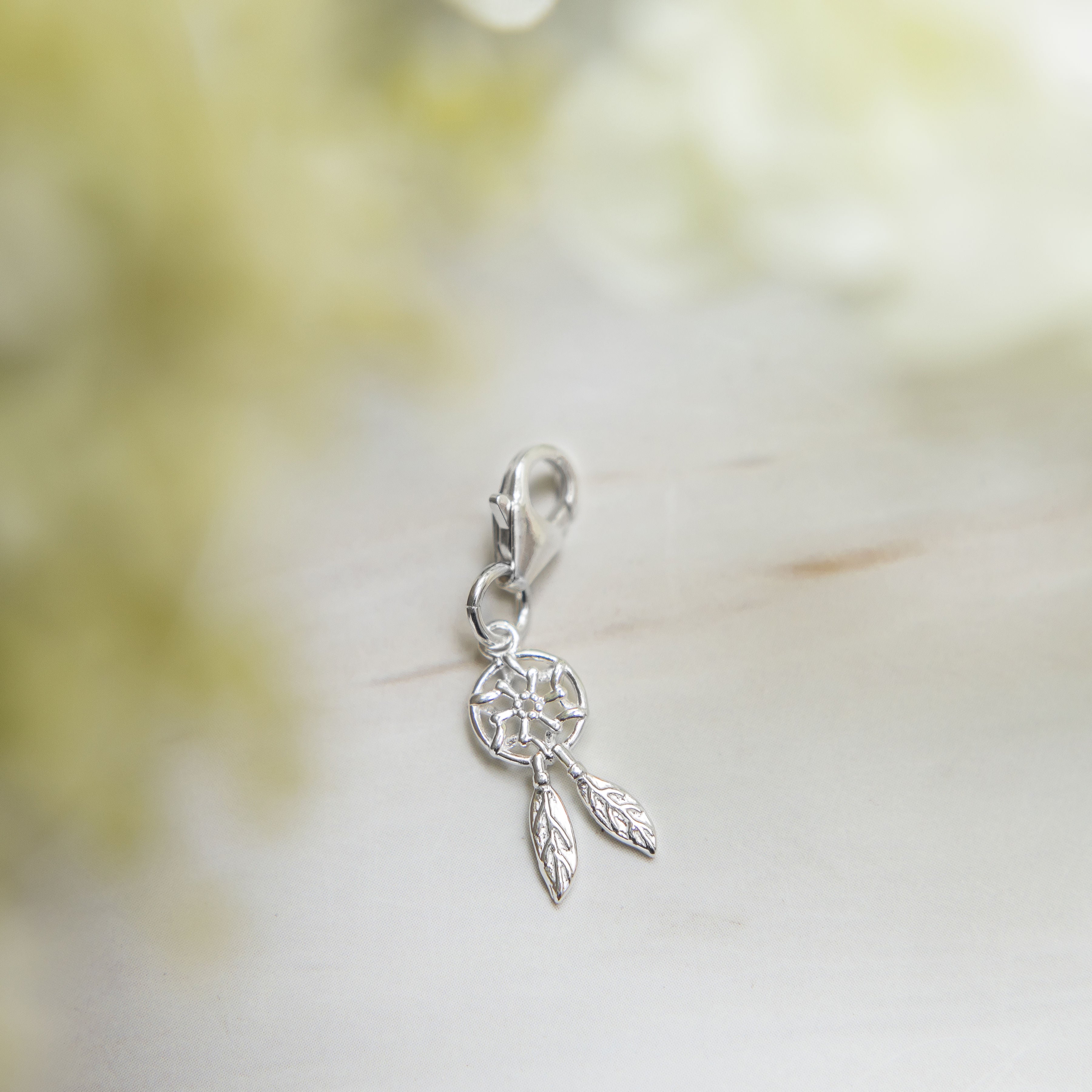 Silver dreamcatcher charm - 925 sterling silver clip on charms - lobster clasp