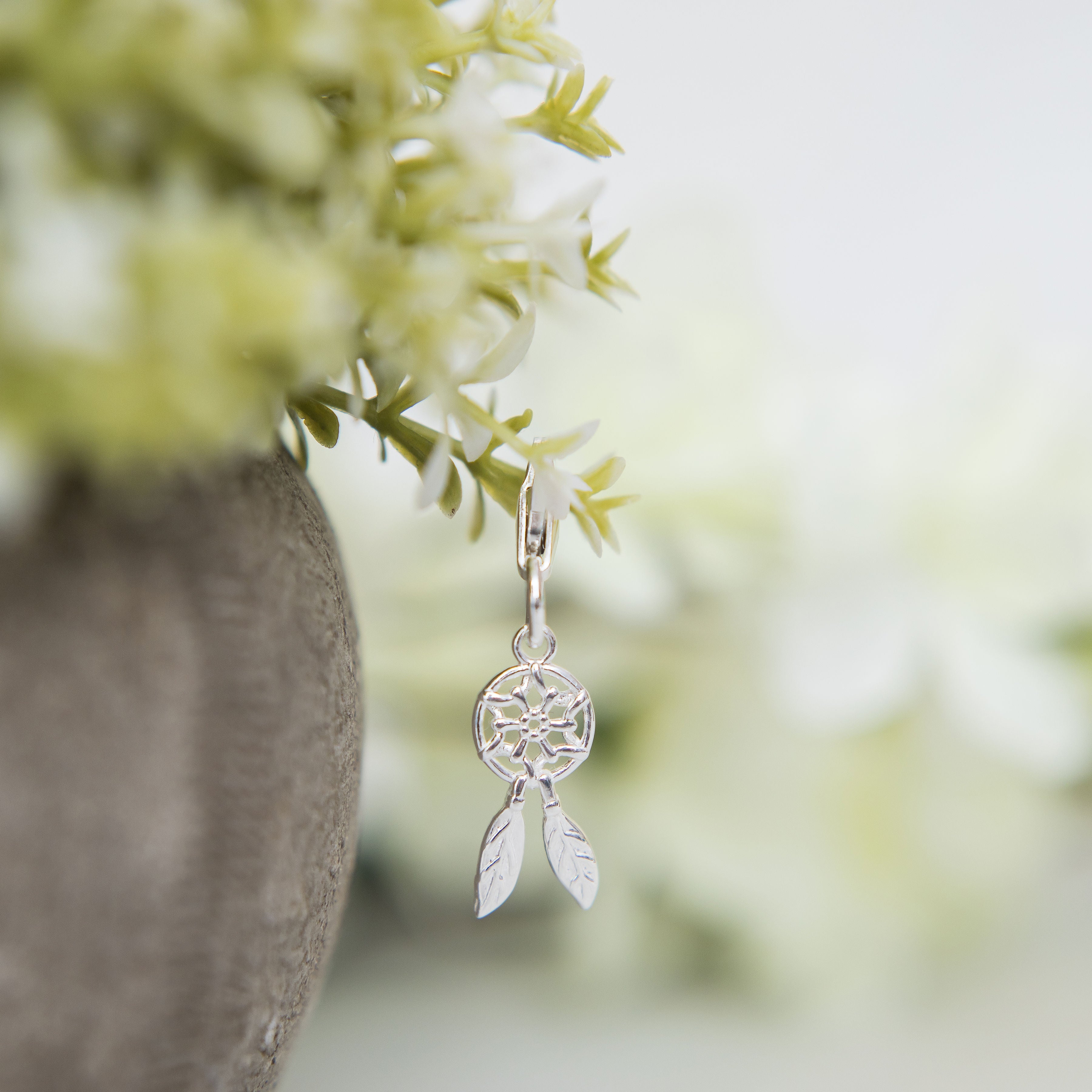 Silver dreamcatcher charm - 925 sterling silver clip on charms - lobster clasp