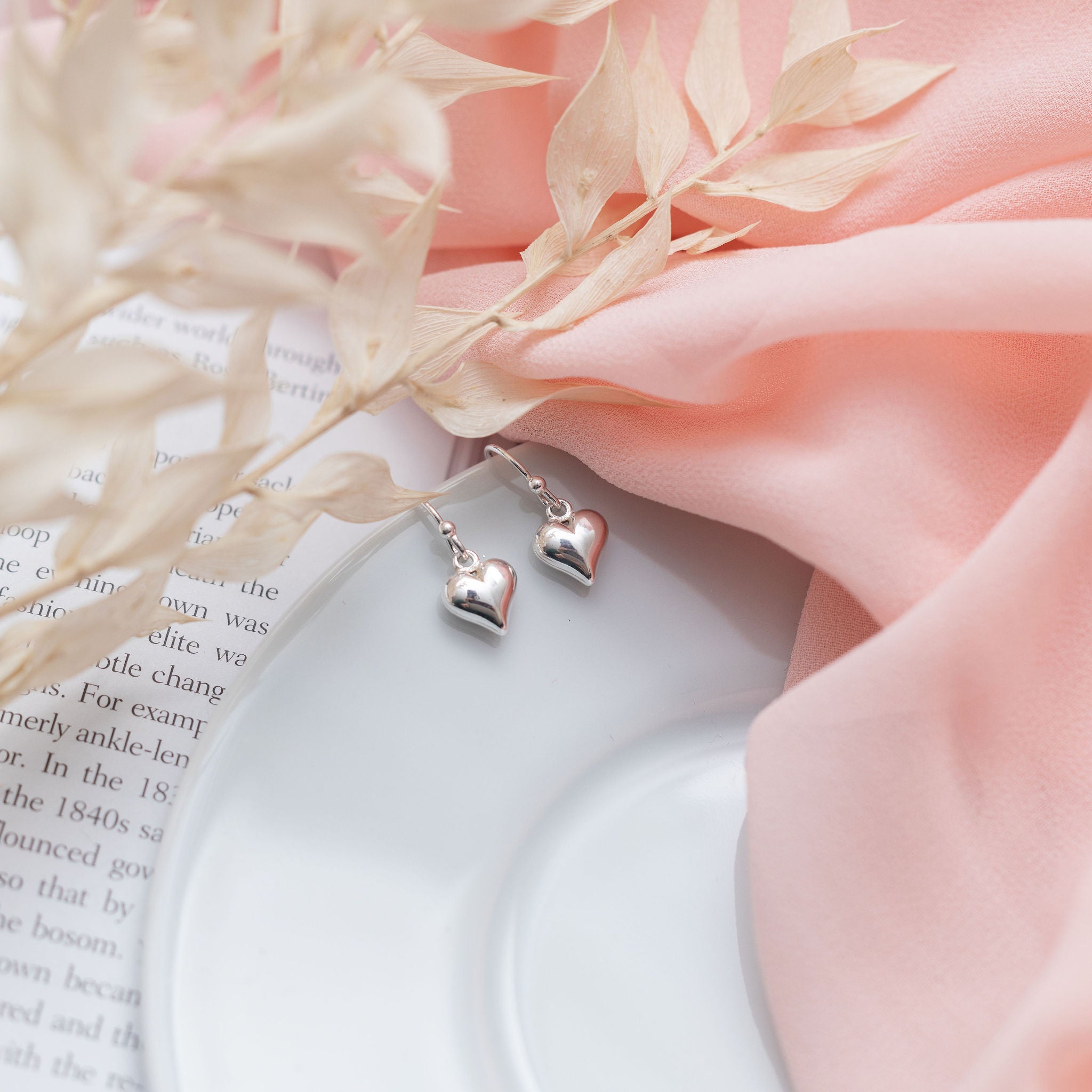 Sterling Silver Puff Heart Earrings