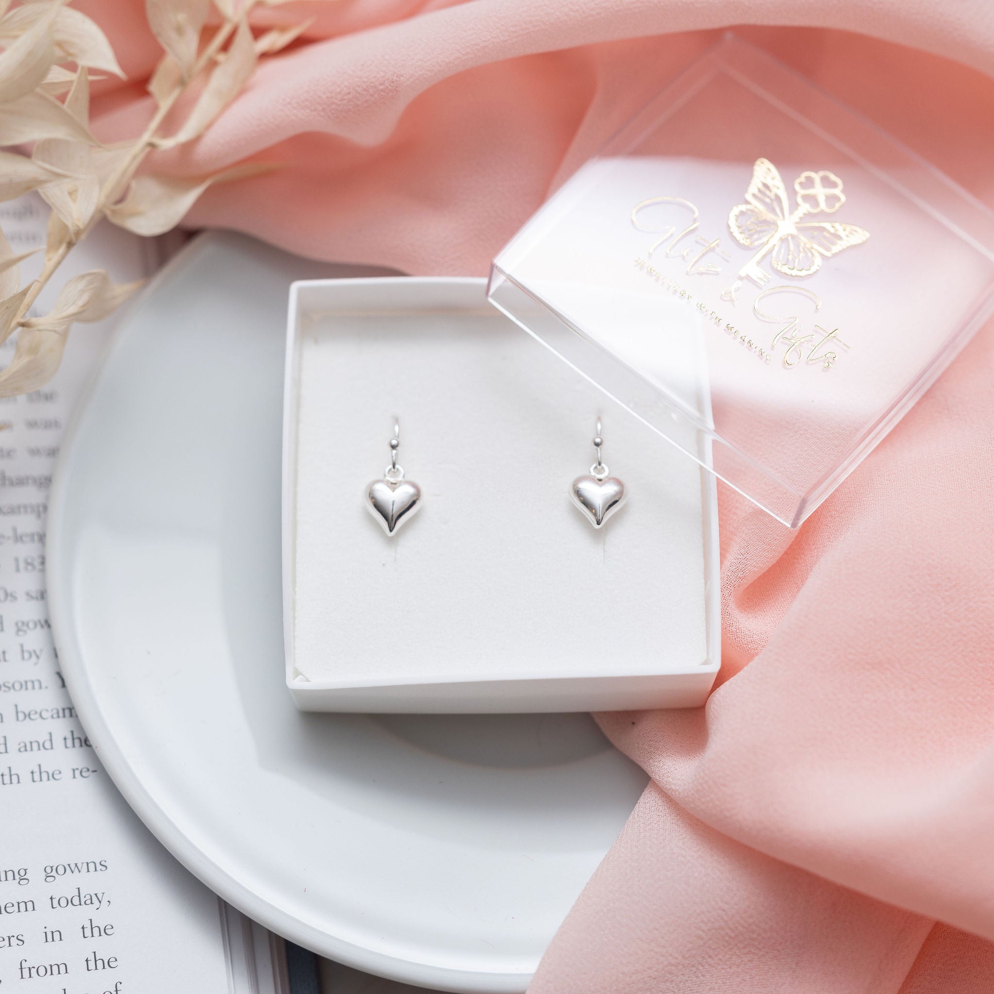 Sterling Silver Puff Heart Earrings