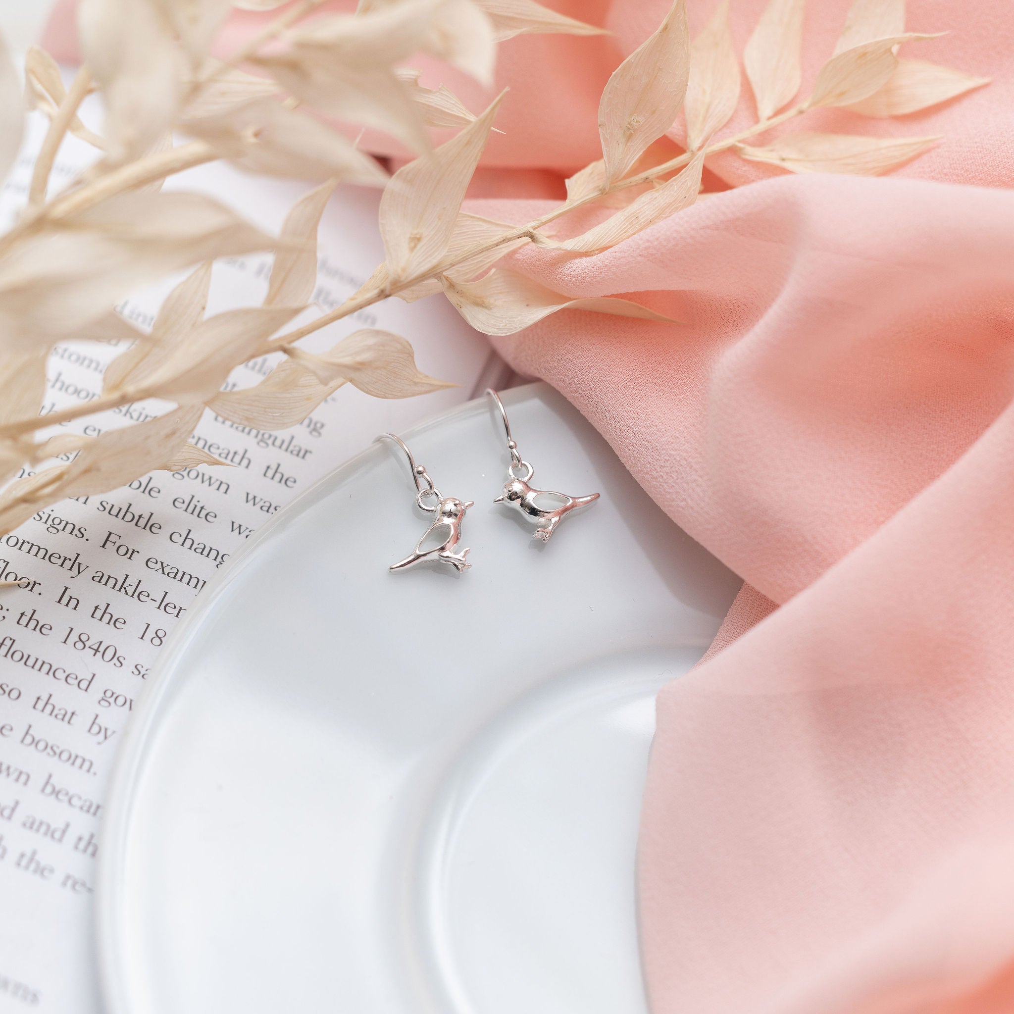 Sterling Silver Sparrow Bird Earrings