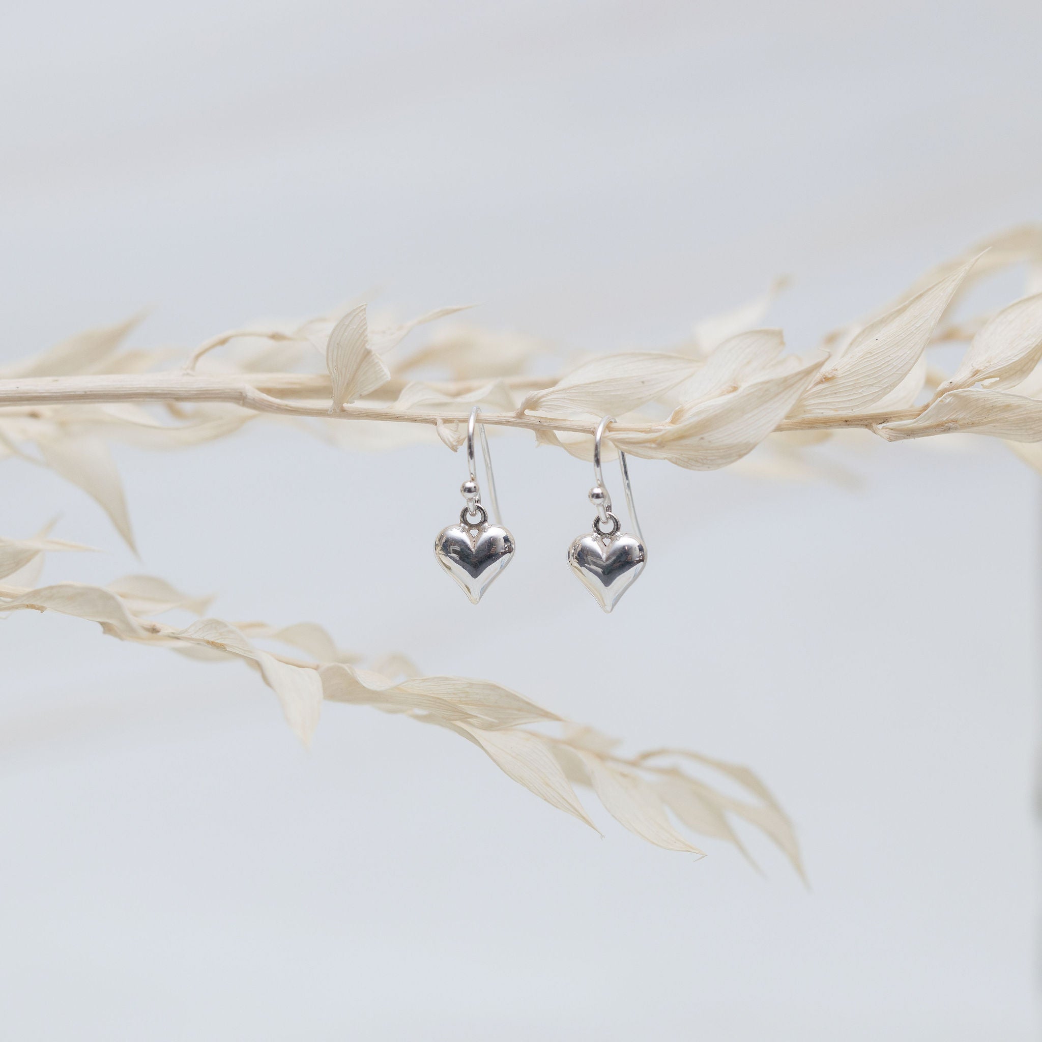 Sterling Silver Puff Heart Earrings