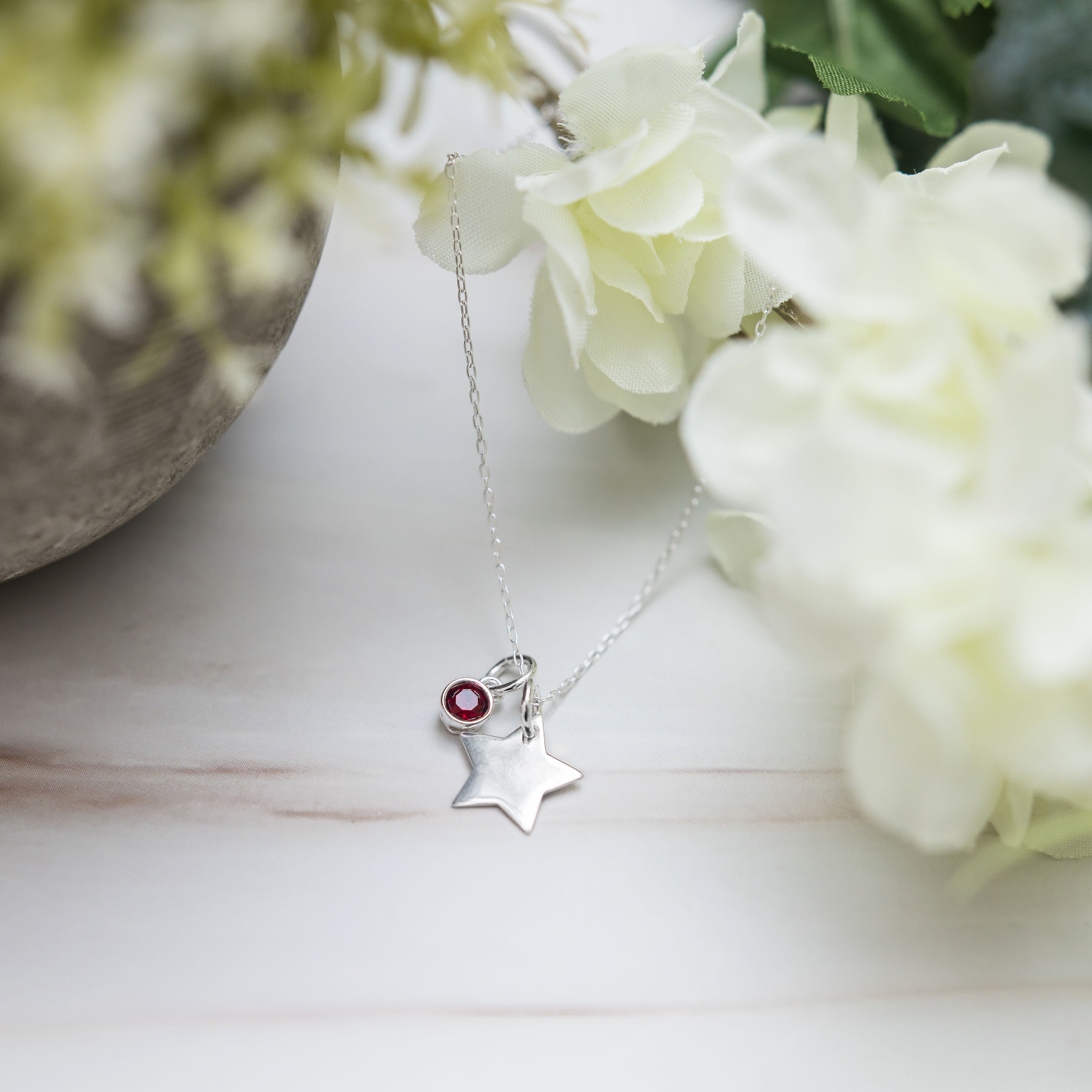 Silver star necklace birthstone jewellery personalised gifts celestial gifts