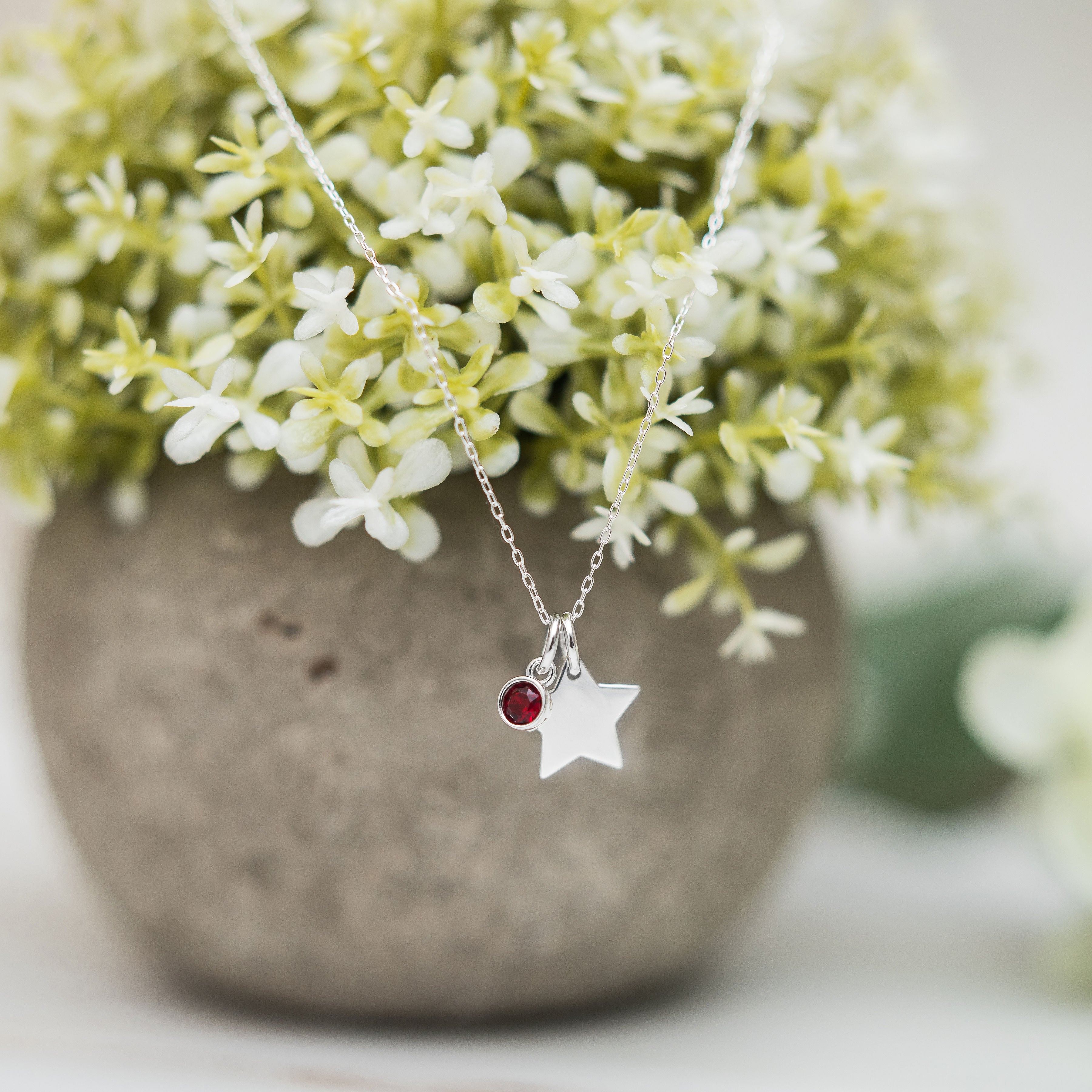 Silver star necklace birthstone jewellery personalised gifts celestial gifts