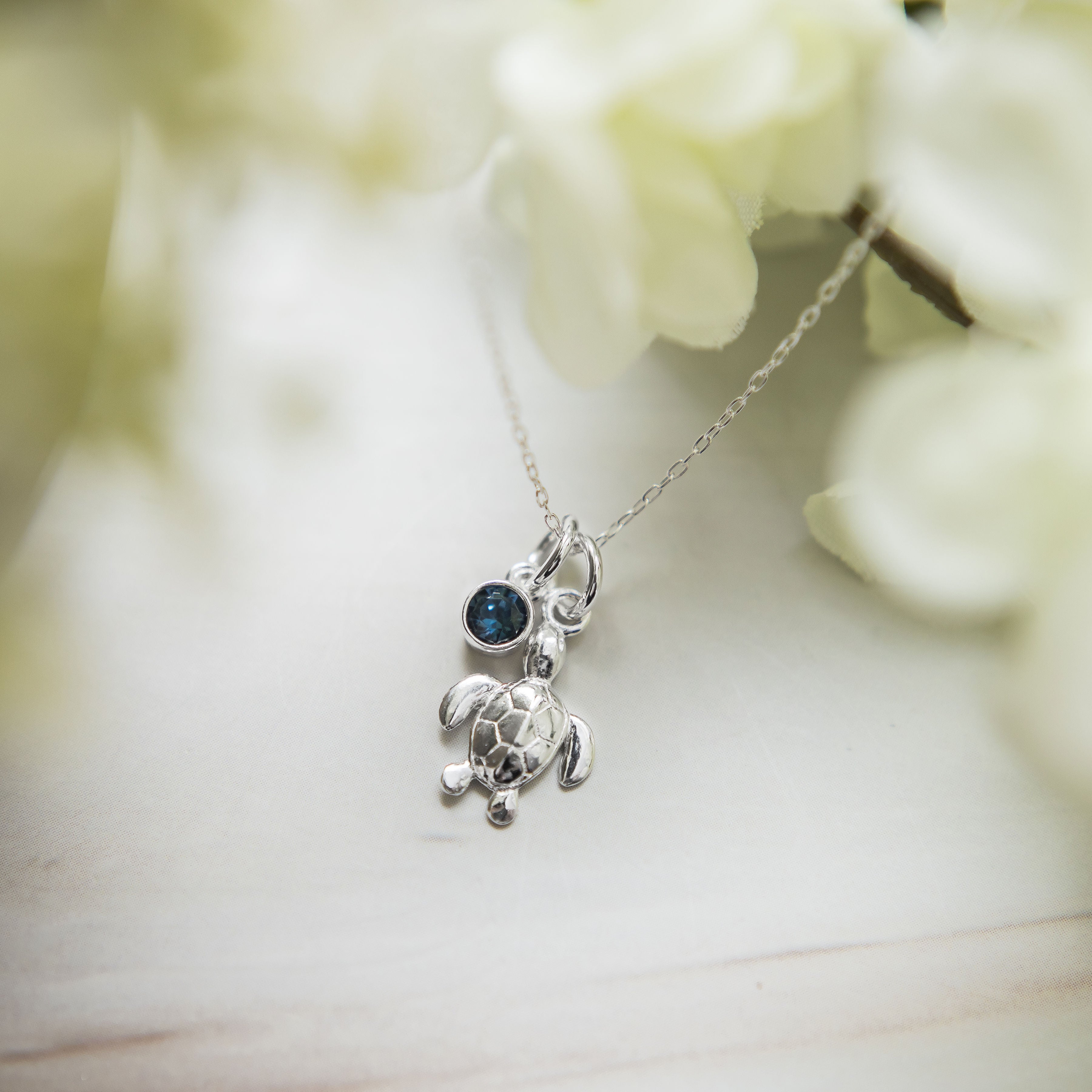 Silver turtle necklace birthstone jewellery personalised gifts sea ocean gifts
