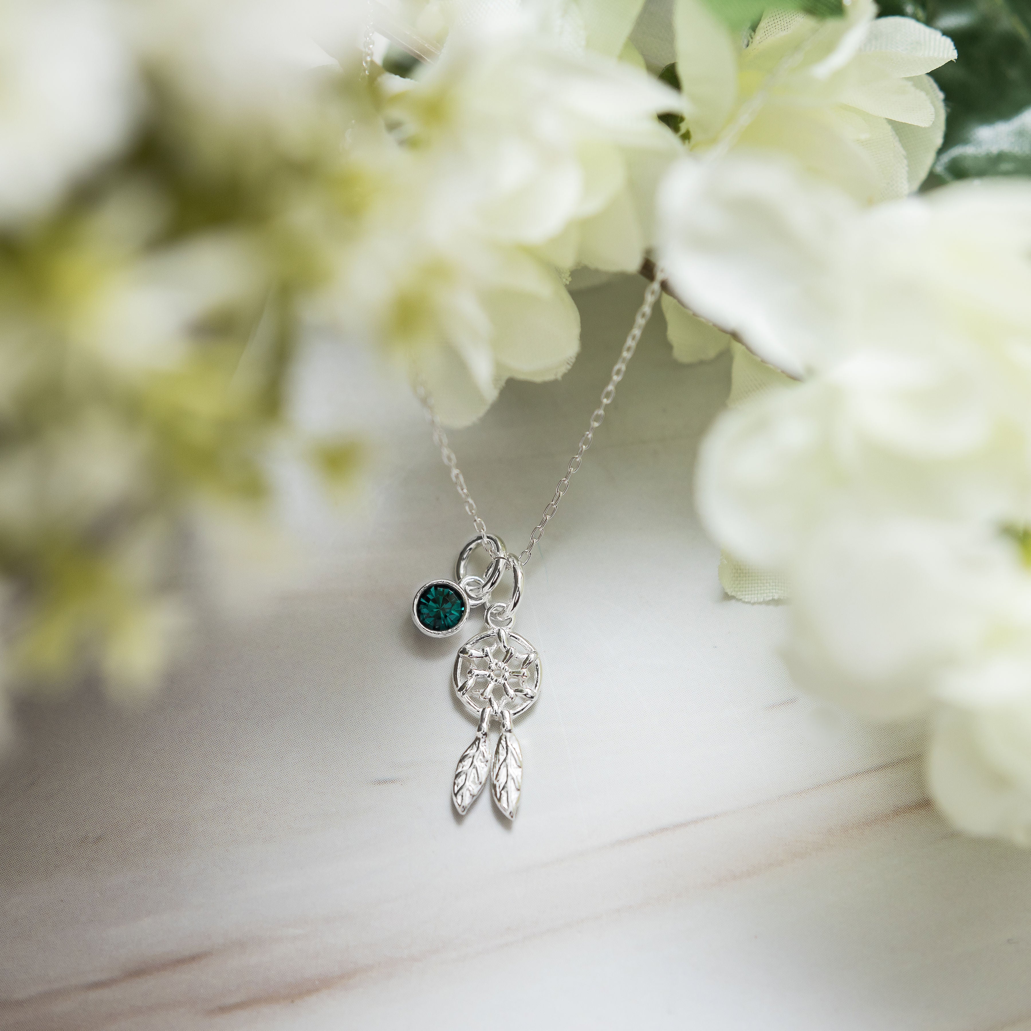 Silver dreamcatcher birthstone necklace personalised jewellery