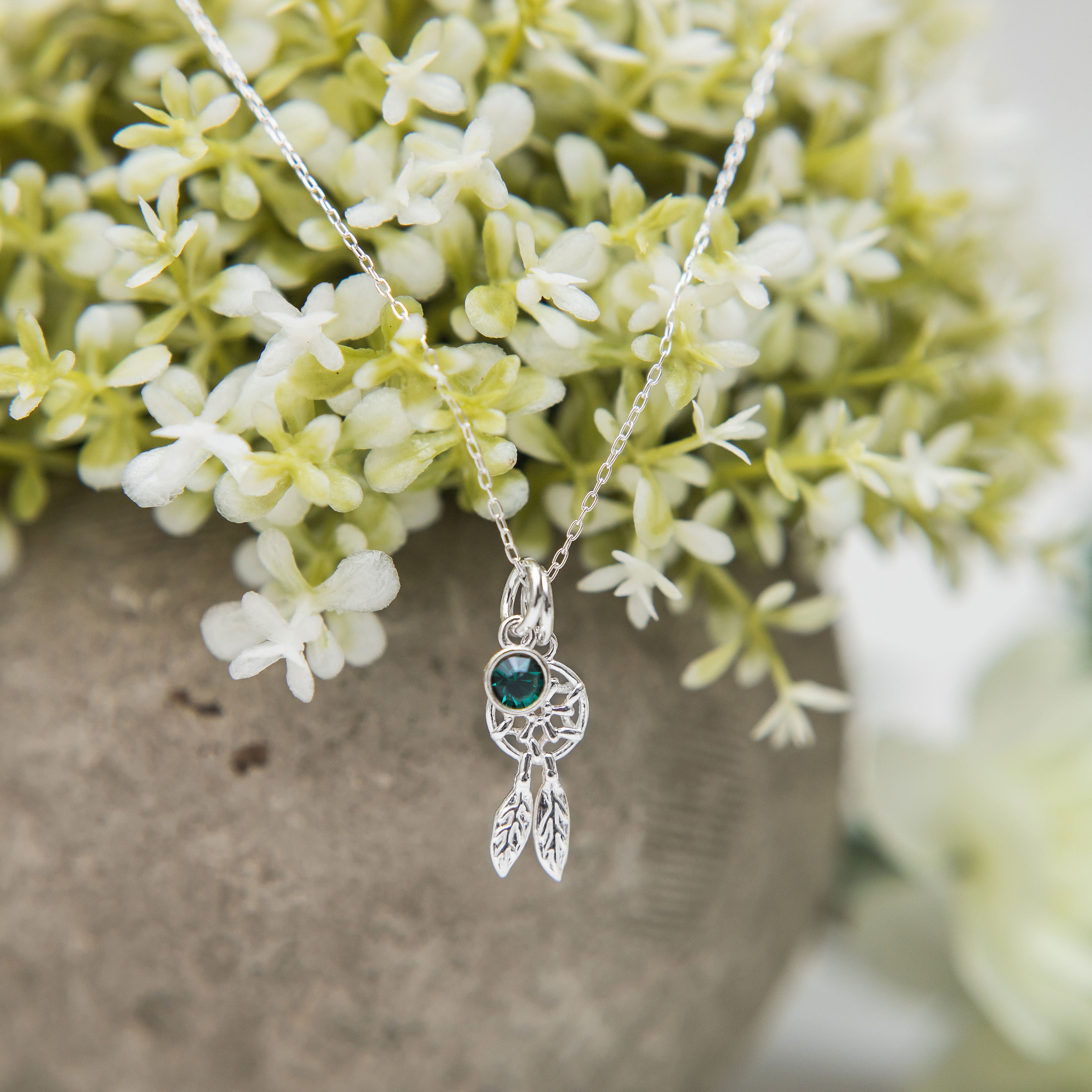 Silver dreamcatcher birthstone necklace personalised jewellery