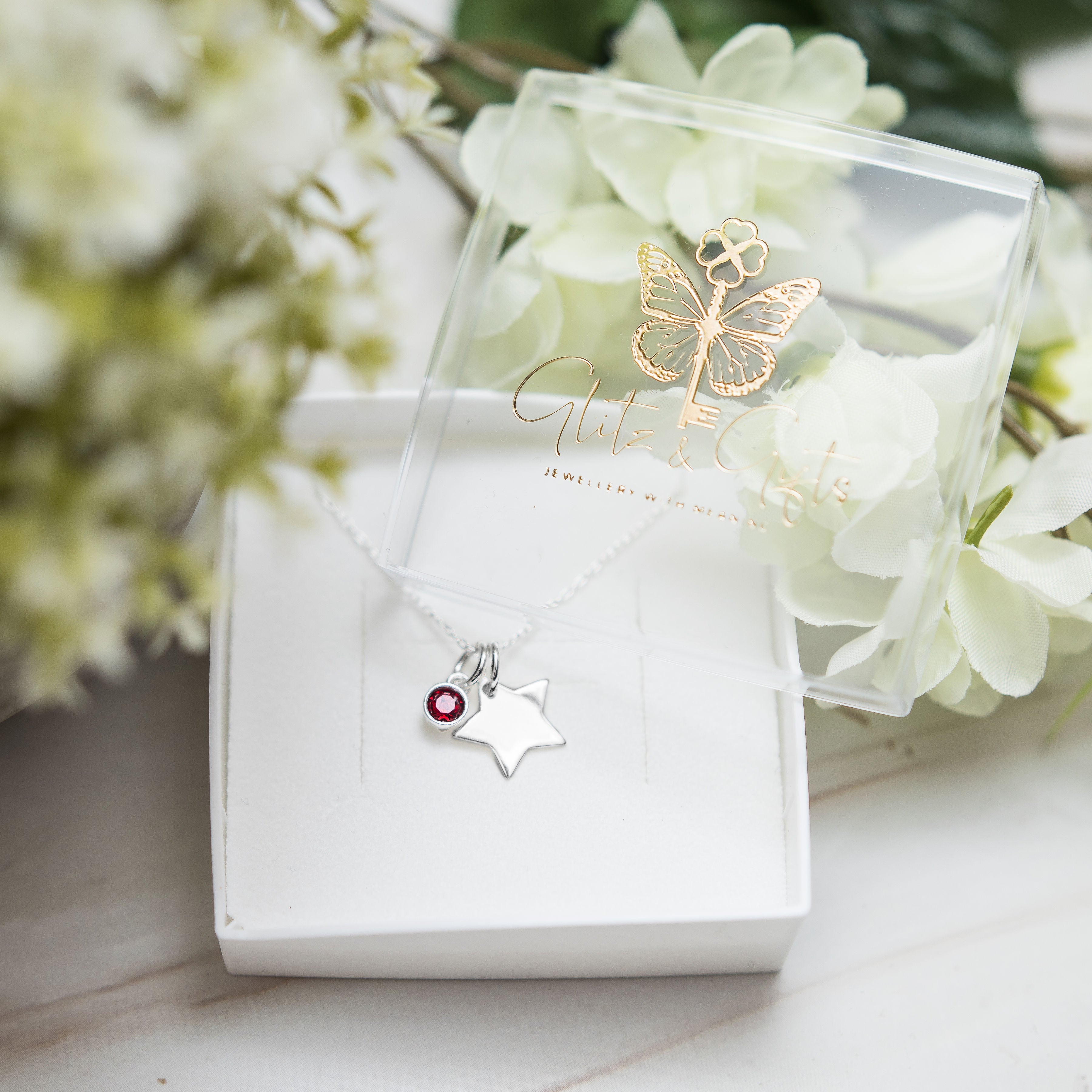 Silver star necklace birthstone jewellery personalised gifts celestial gifts