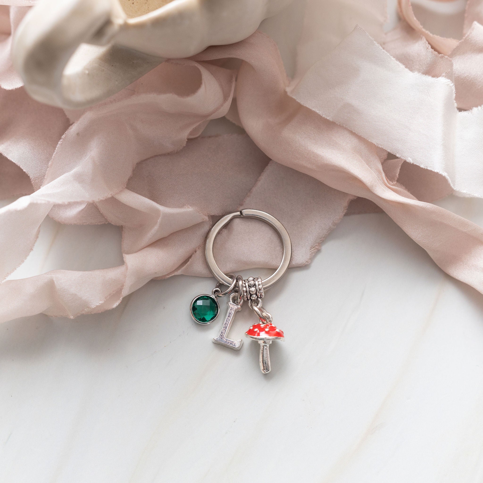 Personalised Red Toadstool Keyring