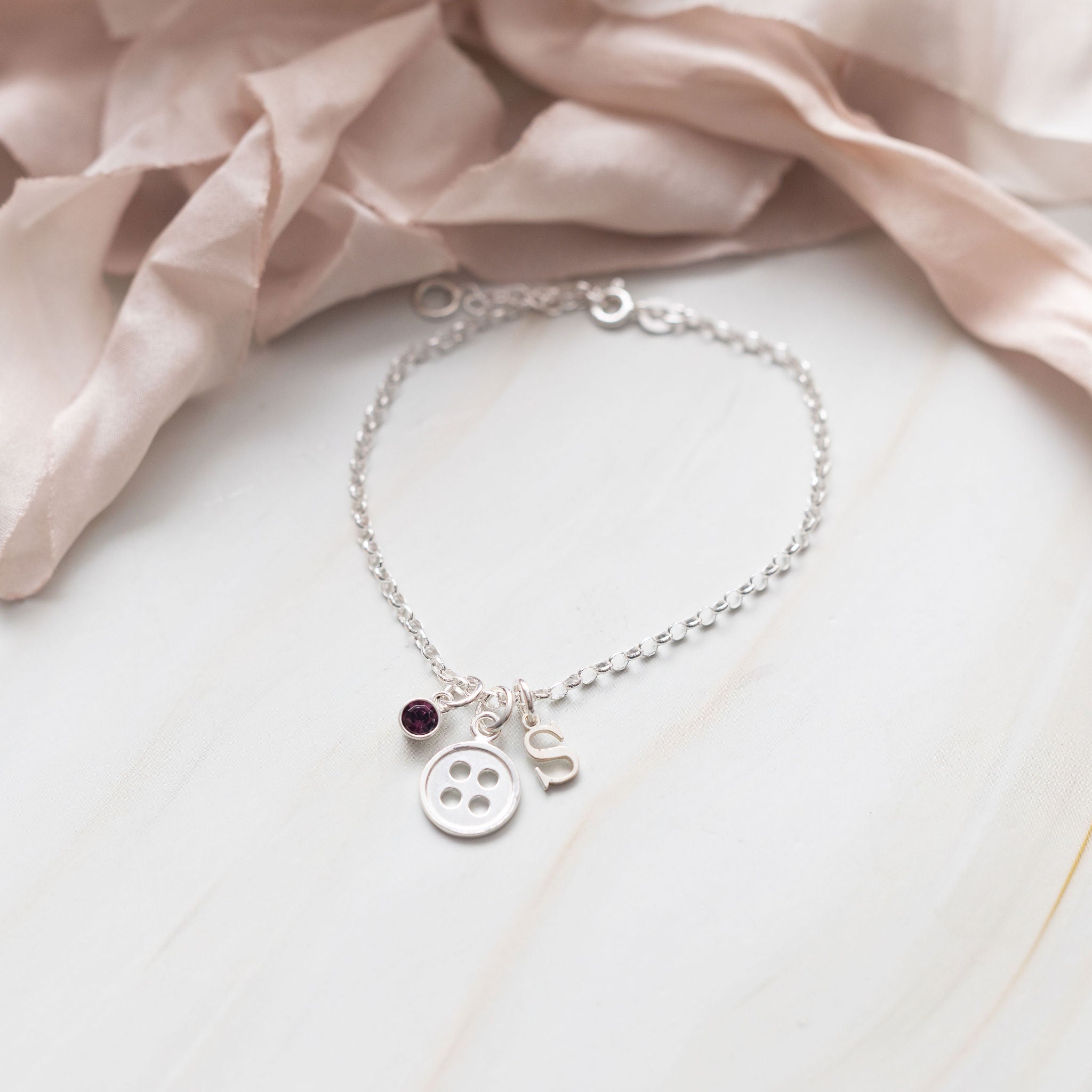 Sterling Silver Personalised Button Bracelet