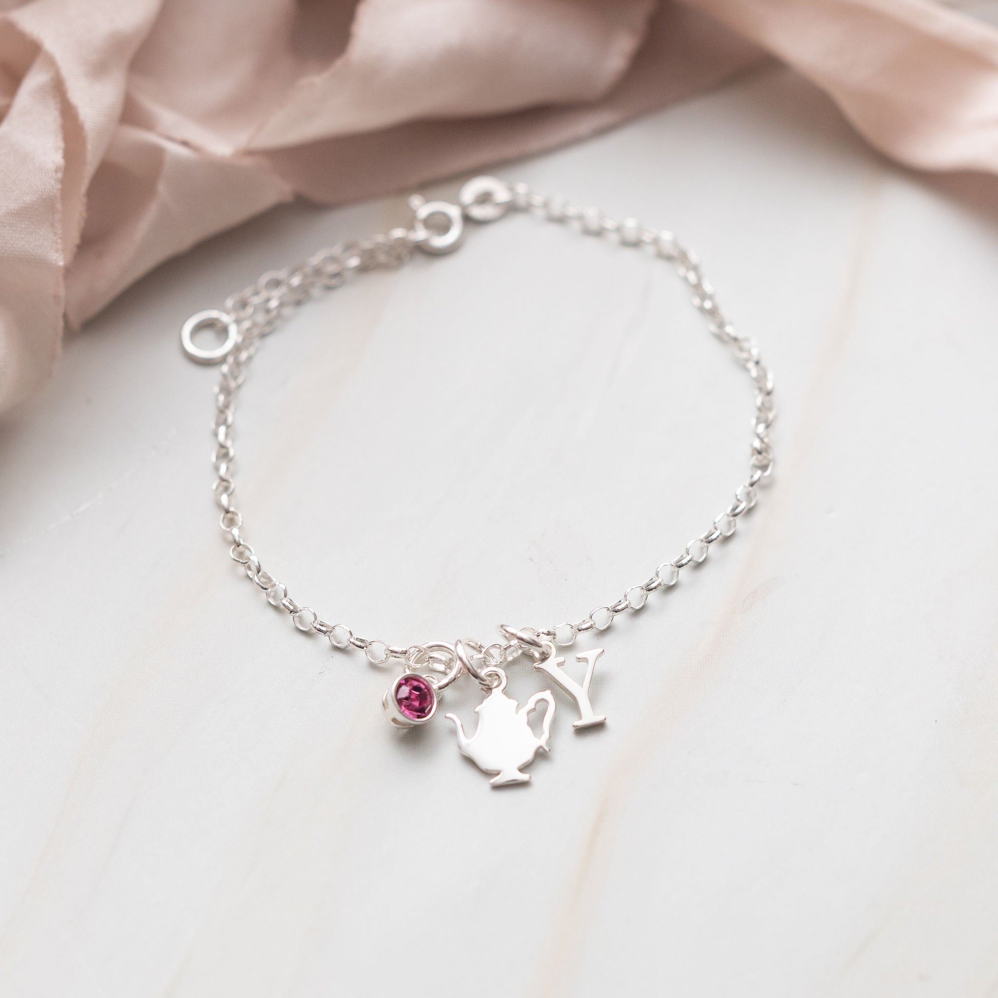Sterling Silver Personalised Teapot Bracelet