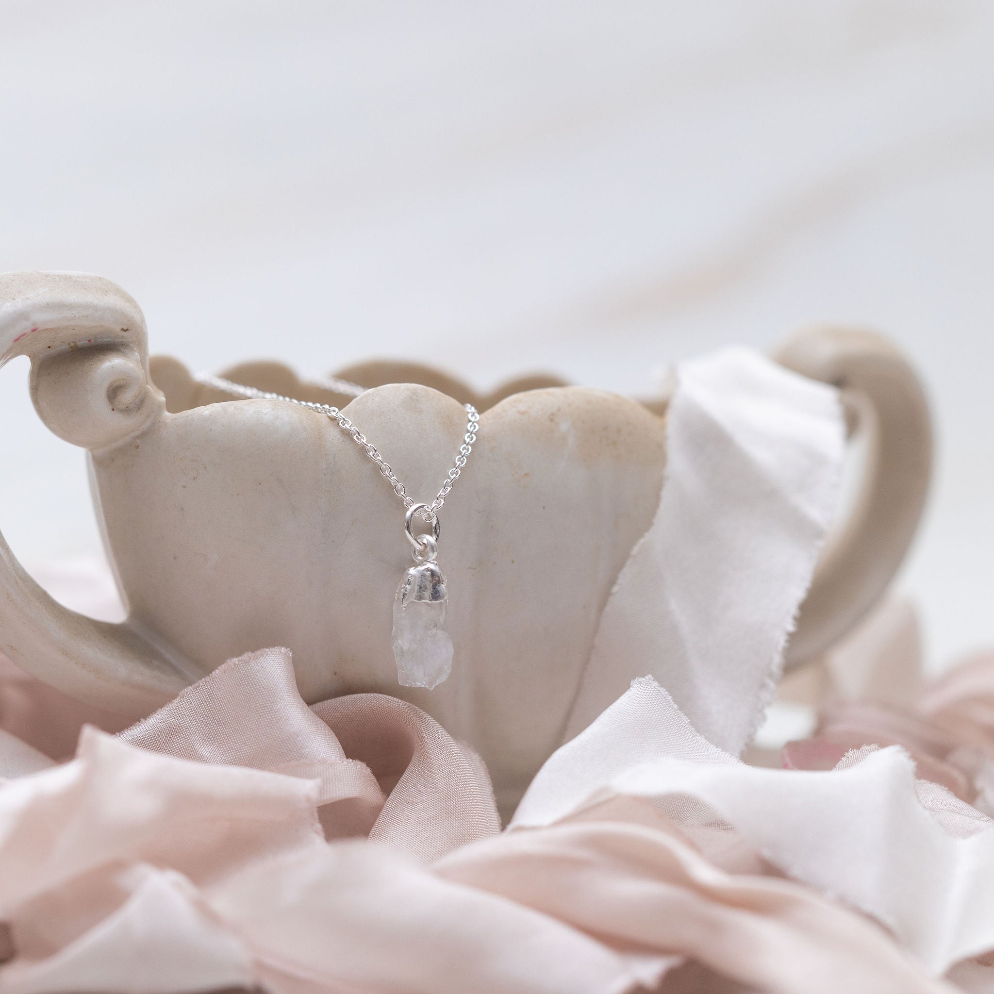 Sterling Silver Crystal Quartz Necklace - April Birthstone