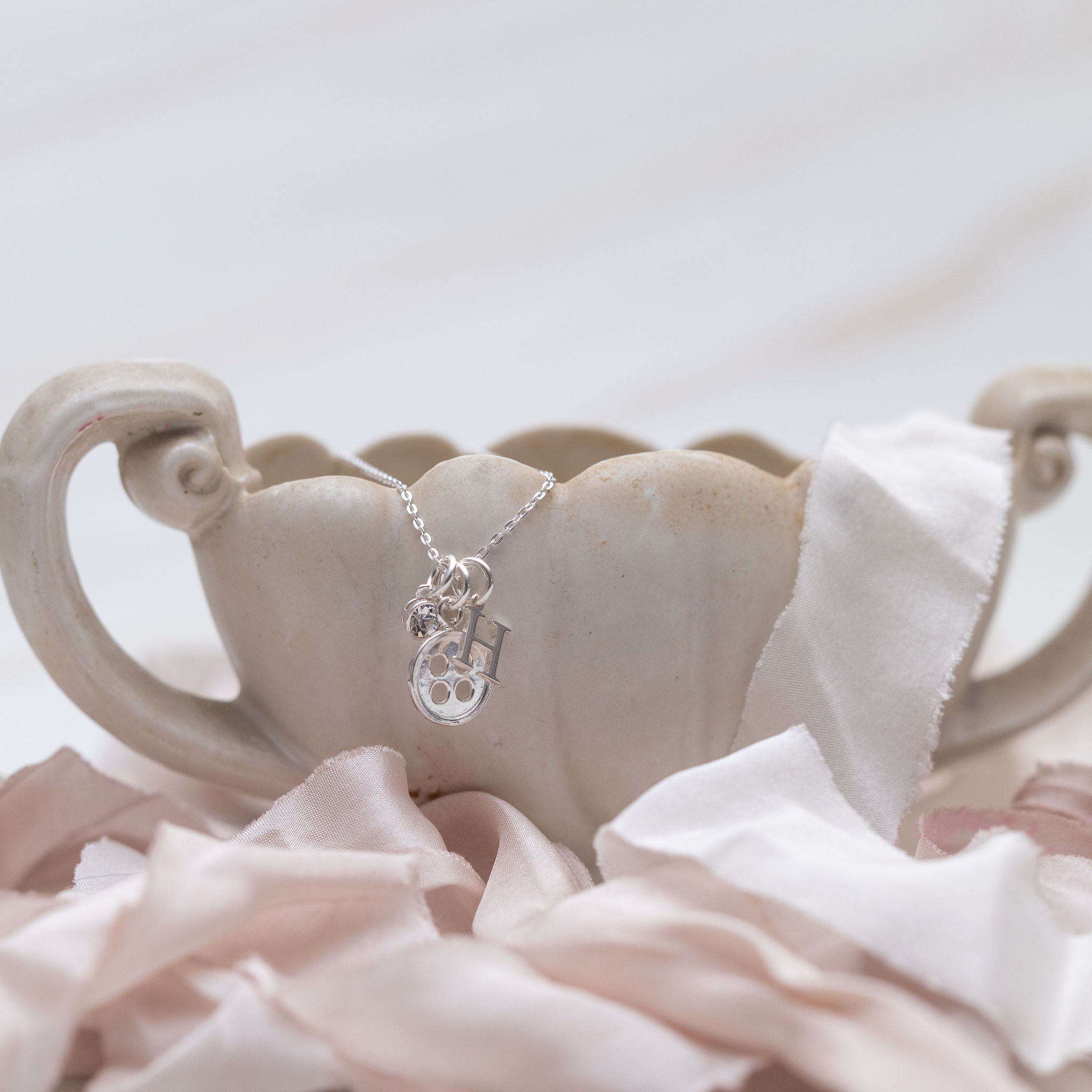 Sterling Silver Personalised Button Necklace