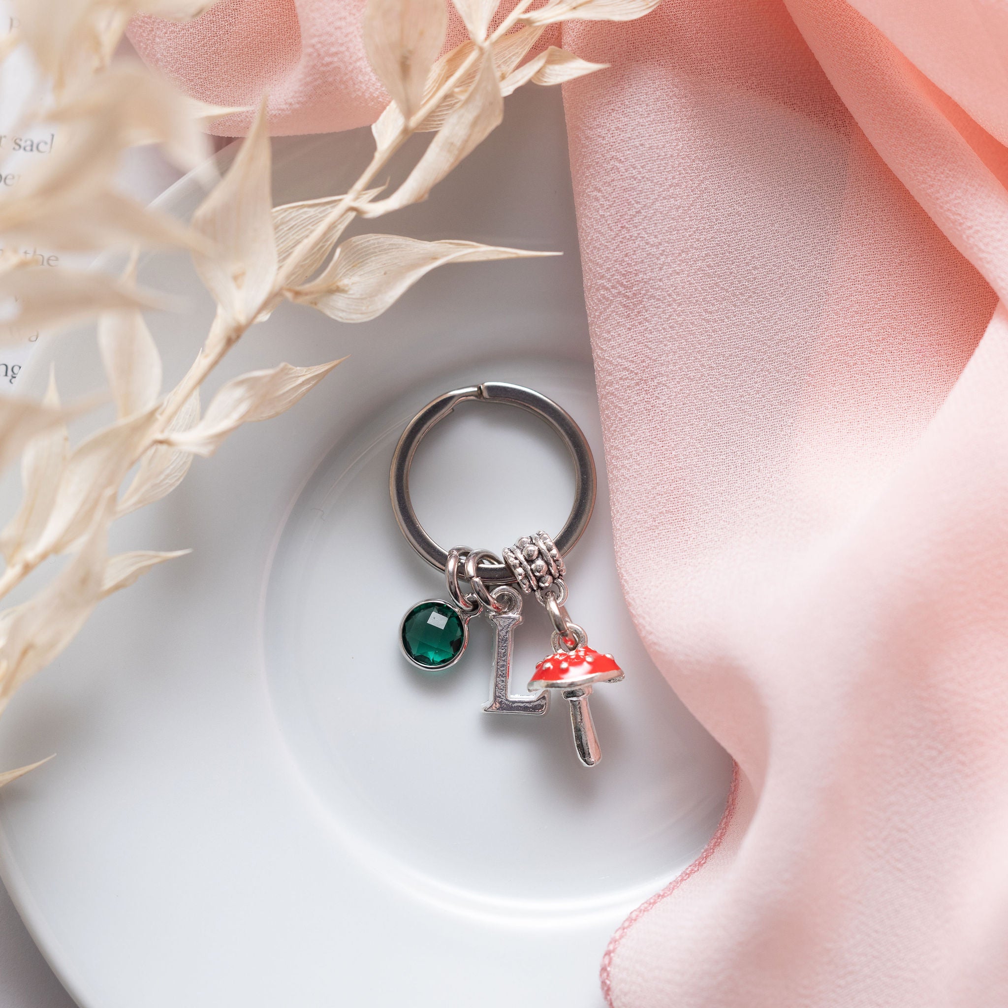Personalised Red Toadstool Keyring