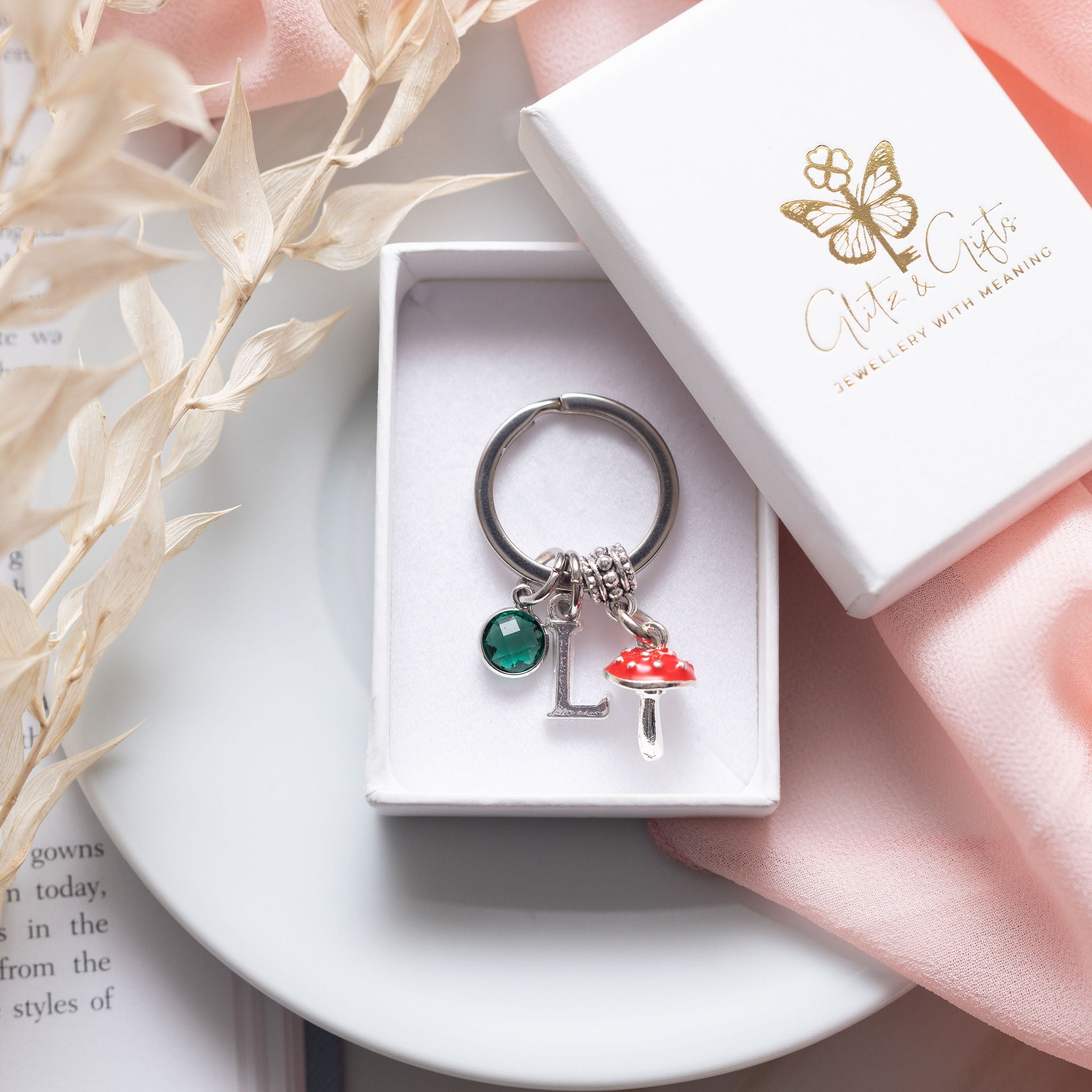 Personalised Red Toadstool Keyring
