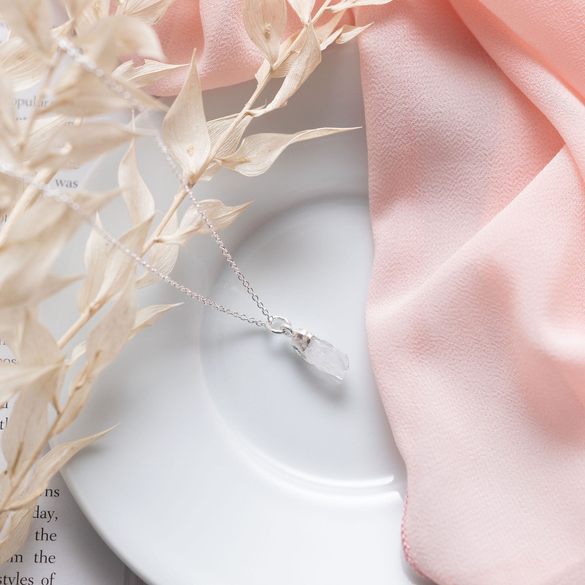 Sterling Silver Crystal Quartz Necklace - April Birthstone