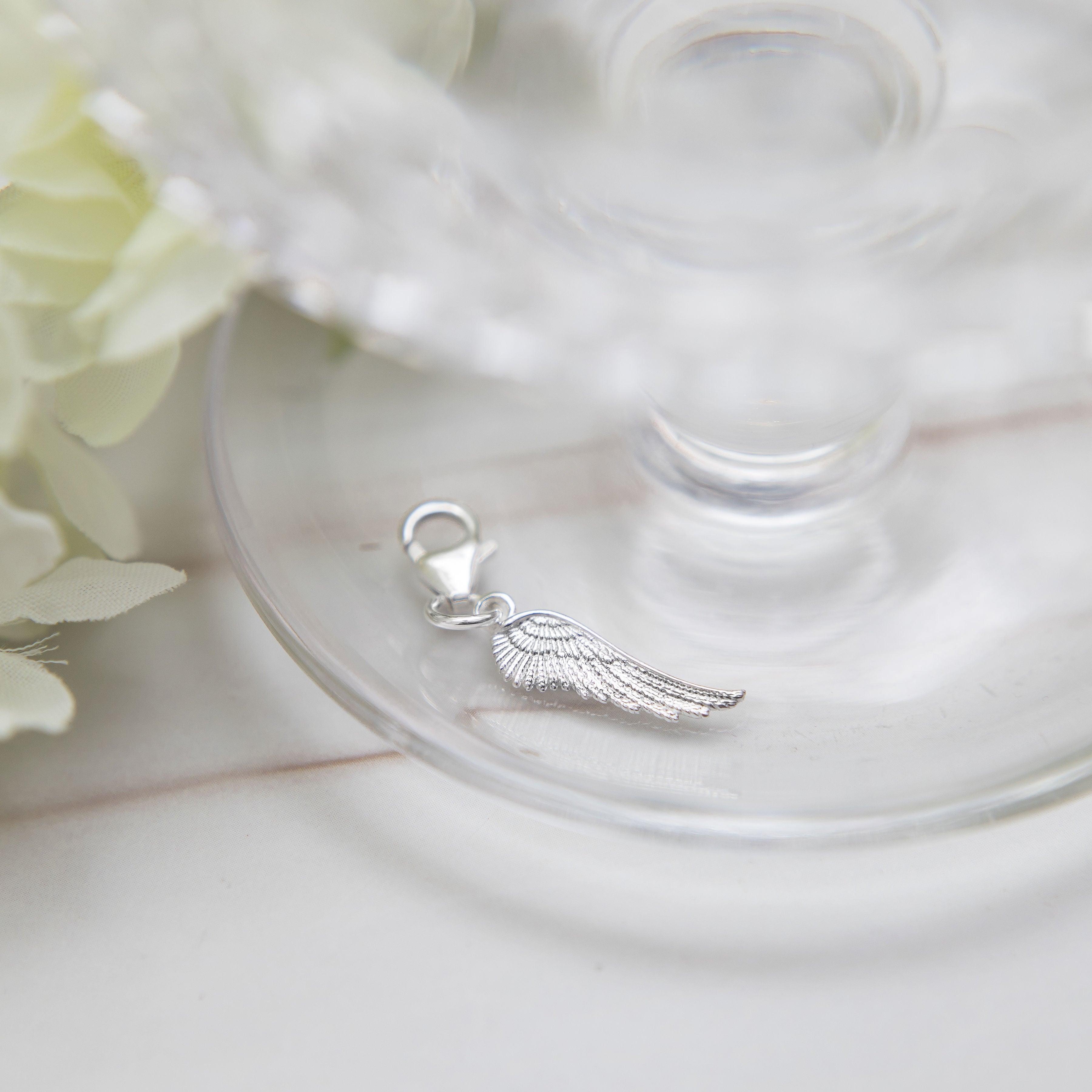 Silver angel wing charm - 925 sterling silver clip on charms - lobster clasp