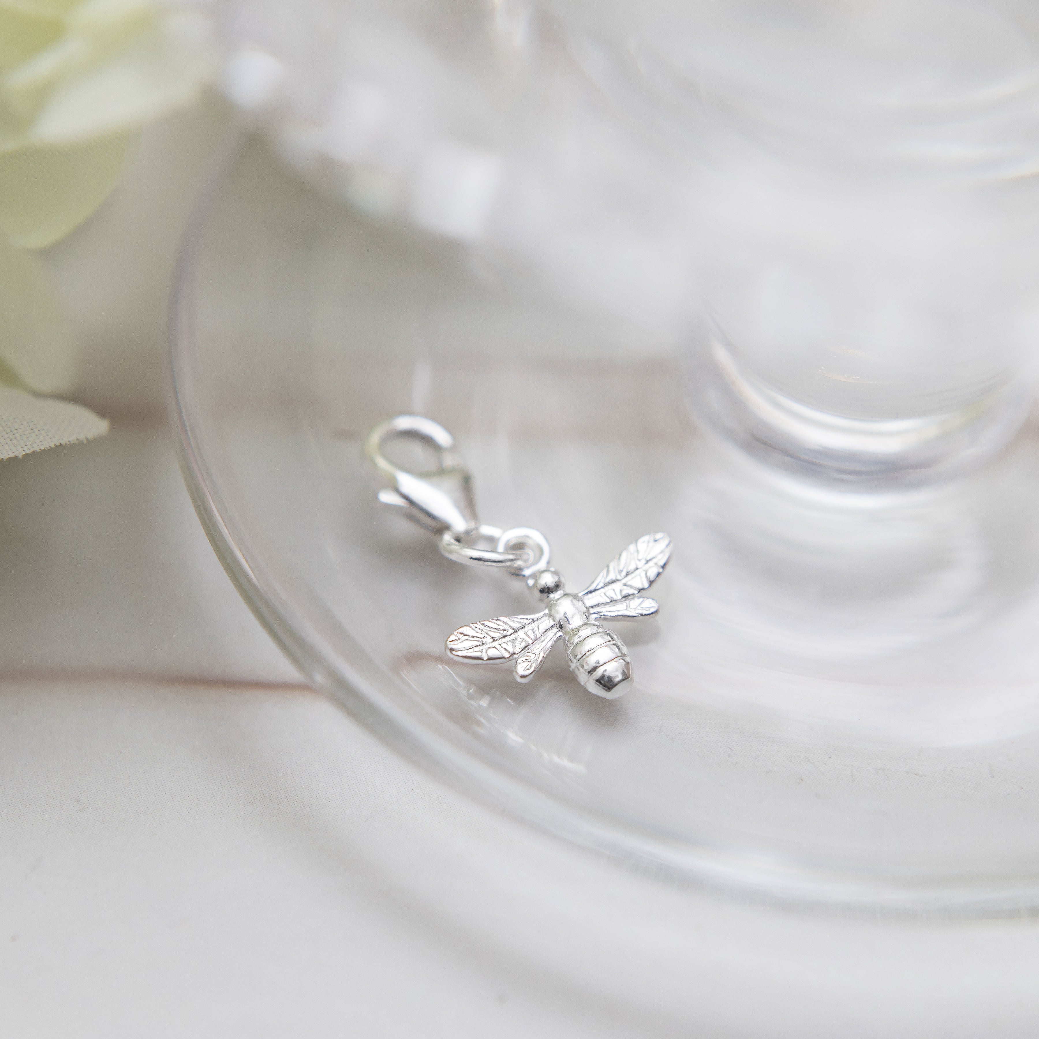 Silver bee charm - 925 sterling clip on charms - lobster clasp - bumble bee gift