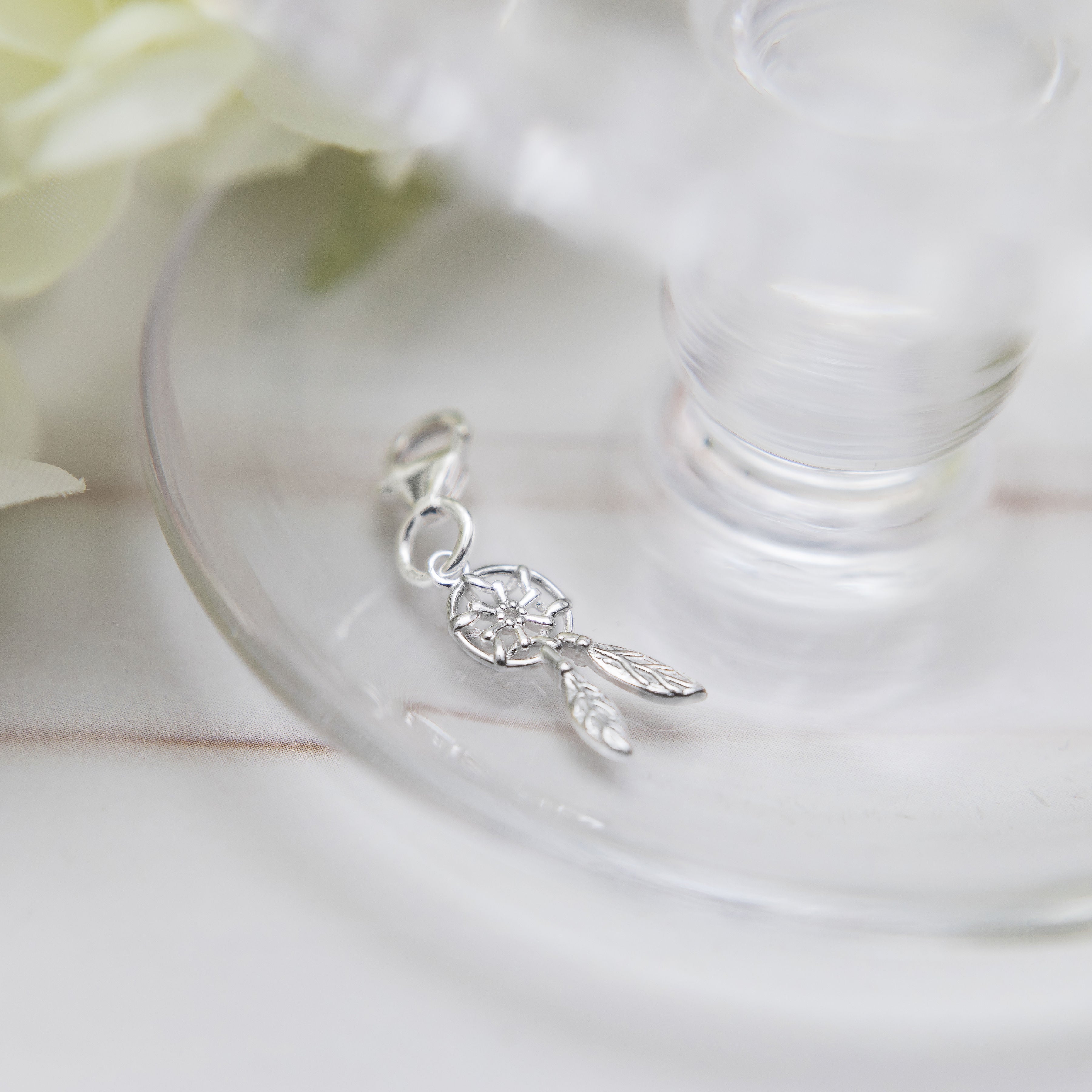 Silver dreamcatcher charm - 925 sterling silver clip on charms - lobster clasp
