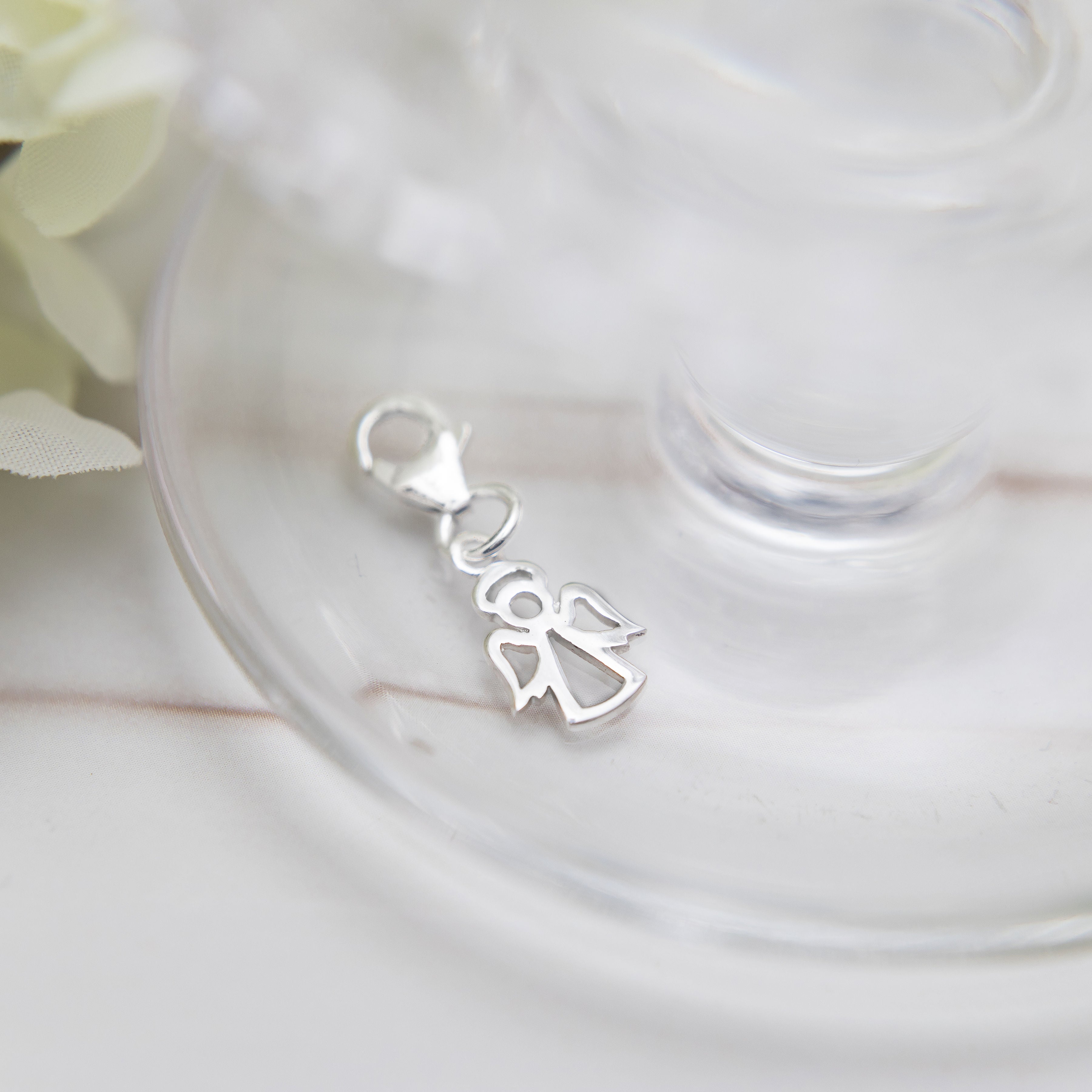 Silver angel charm - 925 sterling clip on charm - lobster clasp - guardian angel