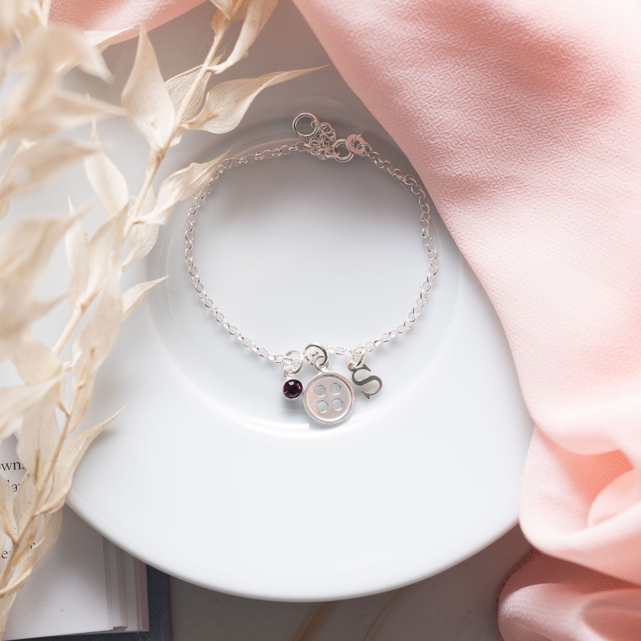 Sterling Silver Personalised Button Bracelet